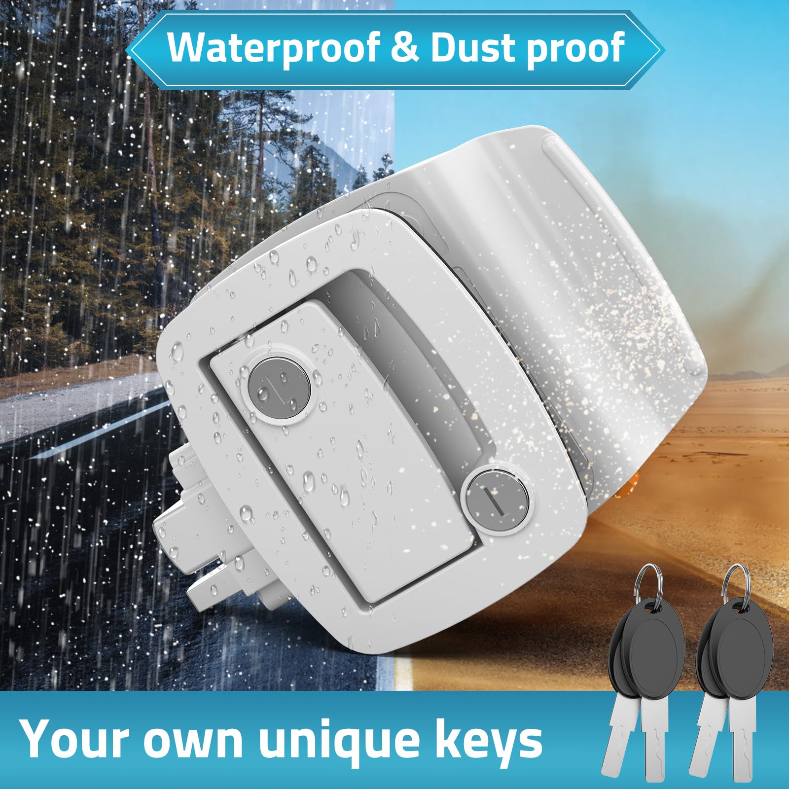 Paulinn Rv Door Lock Replacement - White 100% Paddle Deadbolt Lock, Ip67 Waterproof Camper Door Lock With 4 Keys For Horse Trail