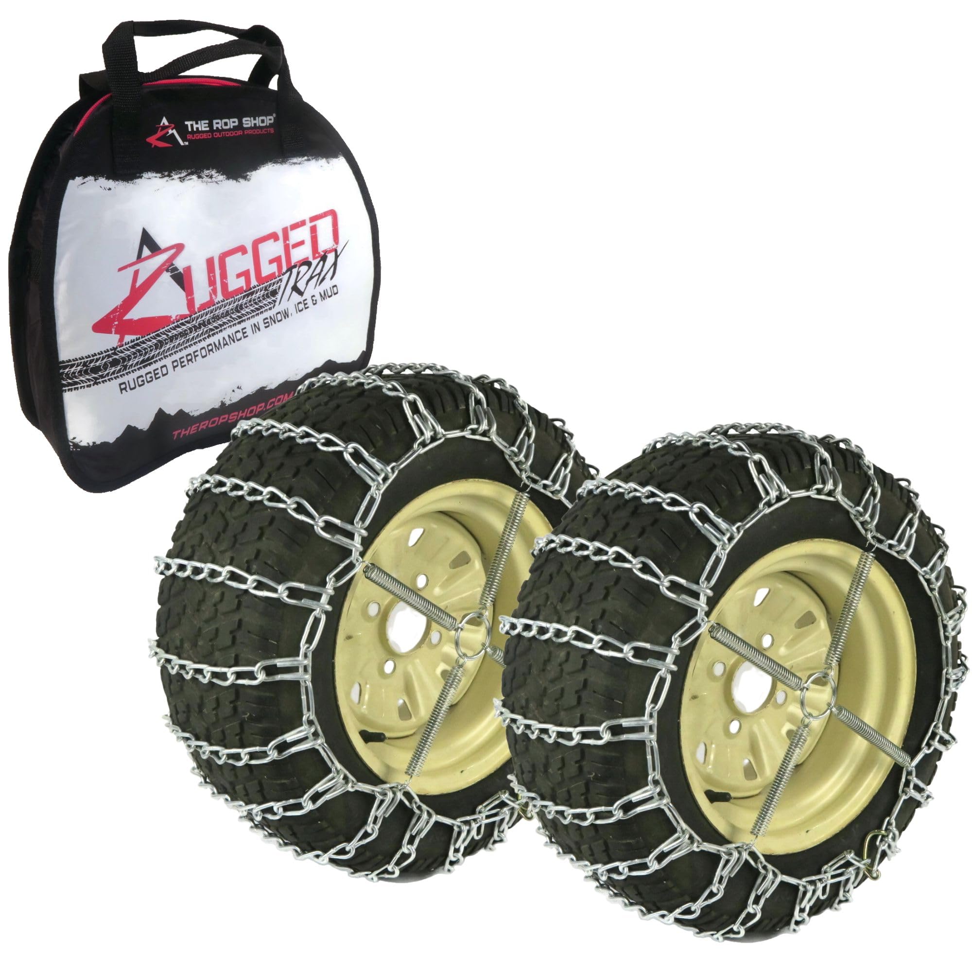 The ROP Shop | Pair of 2 Link Tire Chains & Tensioners 18x8.5x10 for Snow Blowers, Lawn & Garden Tractors, Mowers & Riders, UTV,