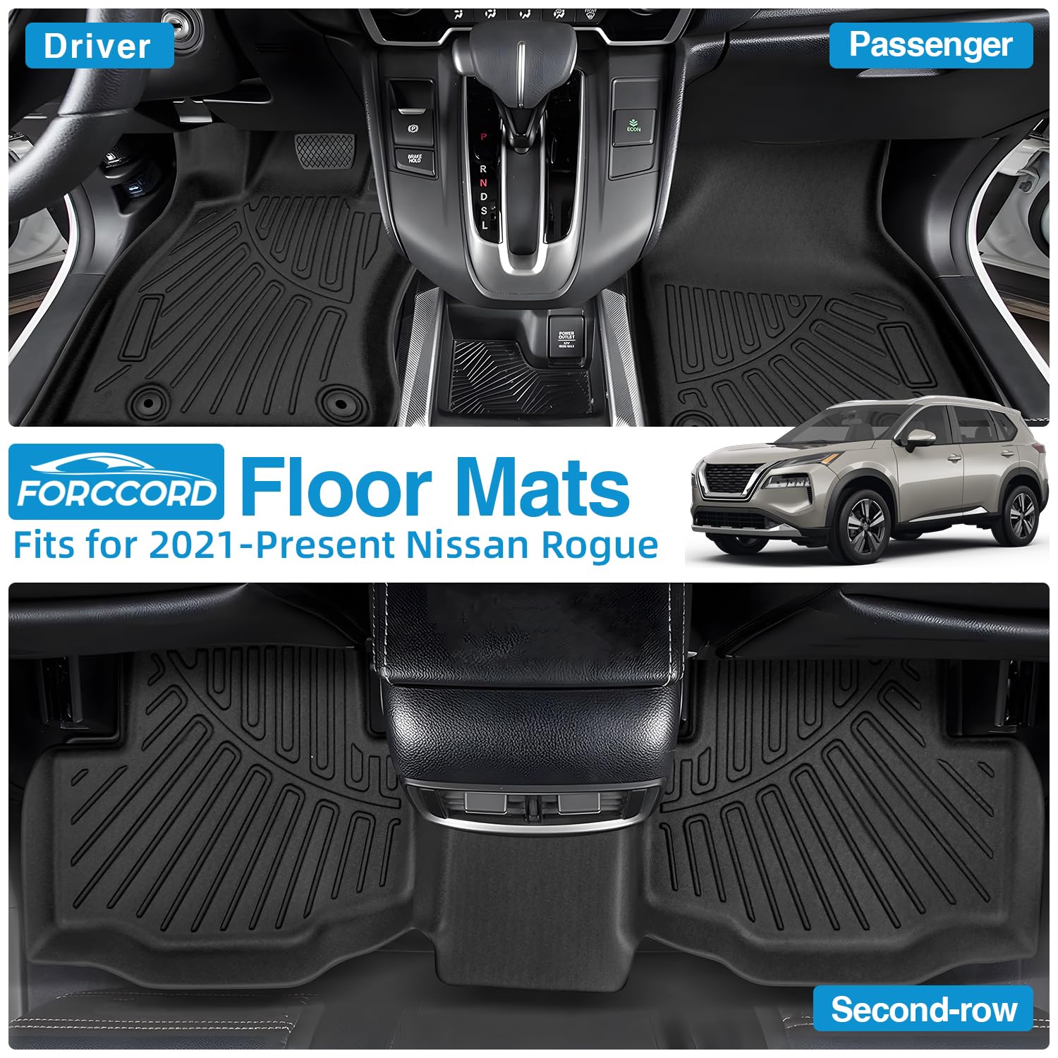 Forccord Custom Fit For Floor Mats Nissan Rogue 2025 2024 2023 2022 2021 (No Sport Models) All Weather Protection Tpe Black Heav