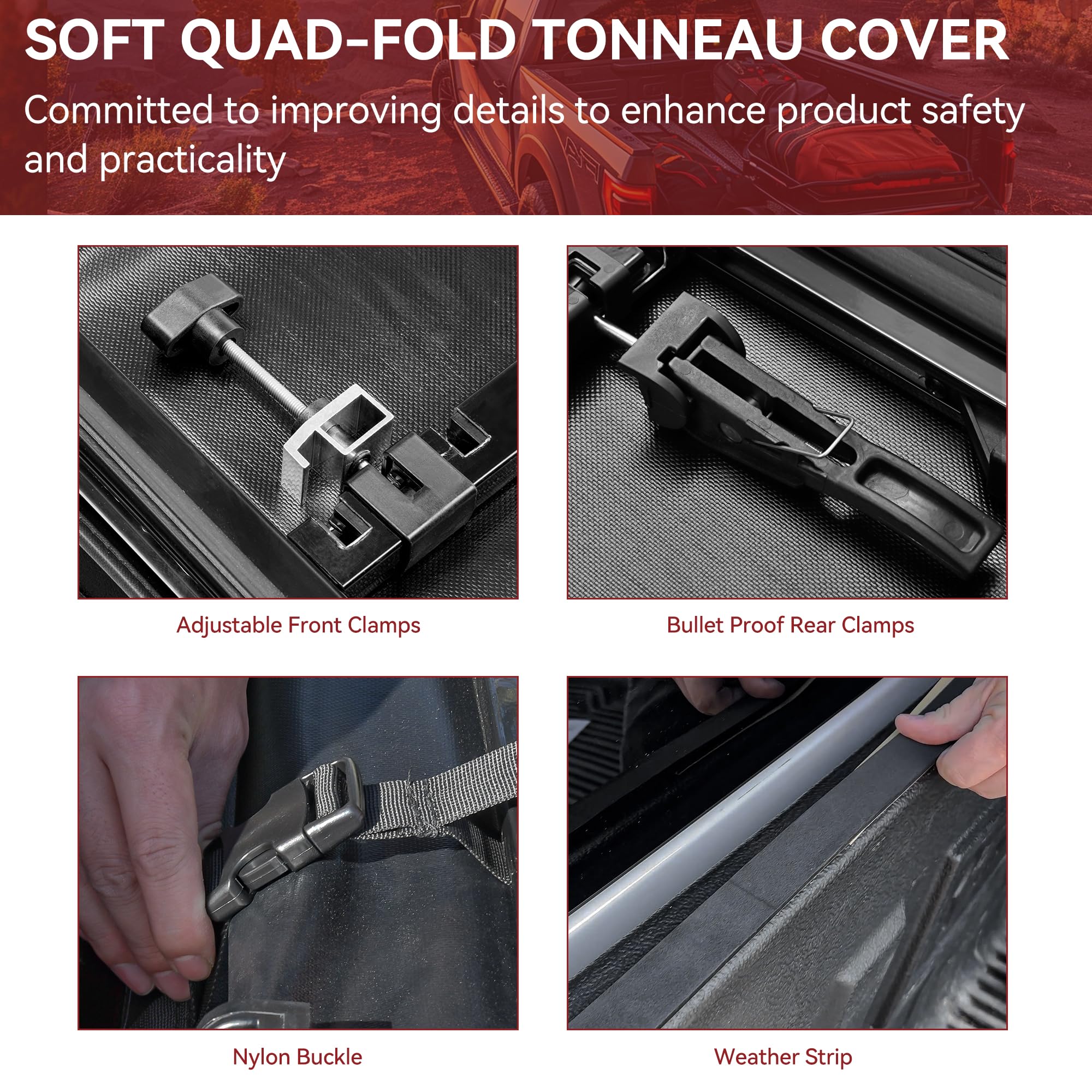 Yitamotor Soft Quad-Fold Tonneau Cover Fits For Dodge Ram 1500 5.7Ft Bed 2009-2025 (Inclu. Classic & New) Without Rambox