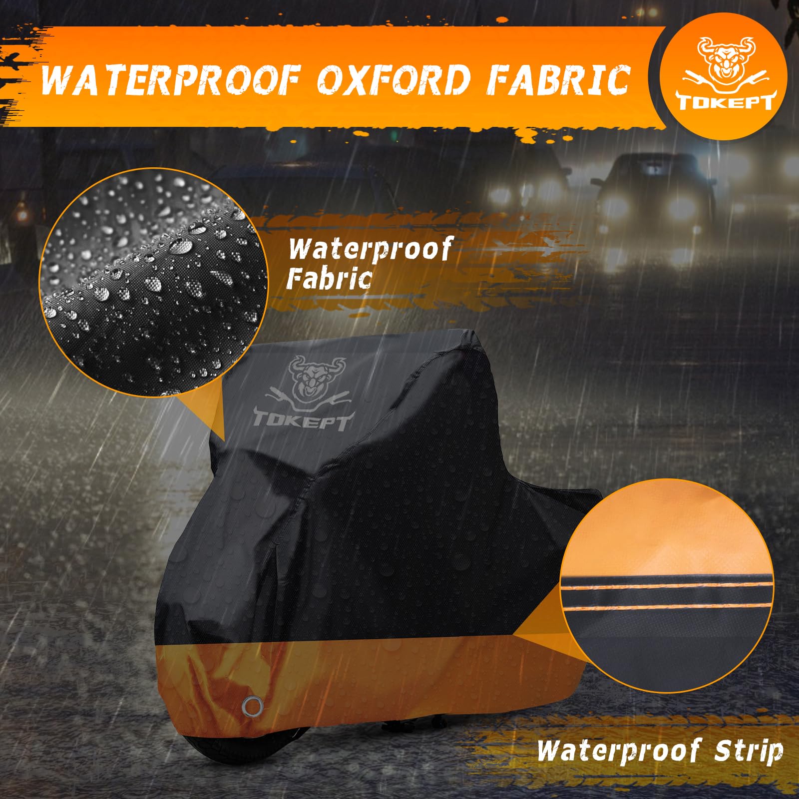 Tokept Motorcycle Cover, All-Season Waterproof Outdoor Sun Protection Fit up to 96 Inch Harley-Davidson Honda Suzuki Kawasaki Ya