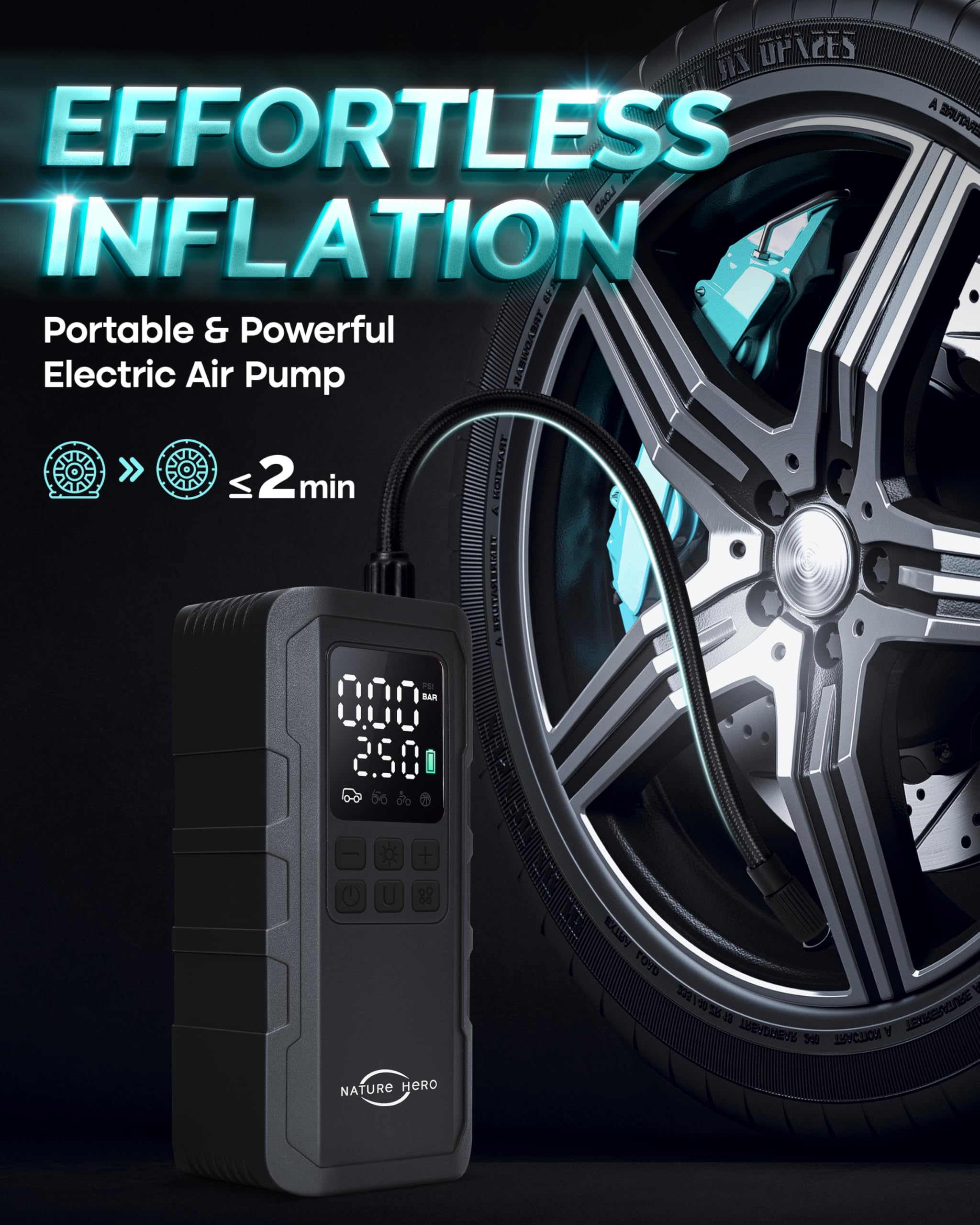 Tire Inflator Portable Air Compressor - 150Psi Air Compressor Portable Tire Inflator For Car Tire Air Pump Portable Air Compress