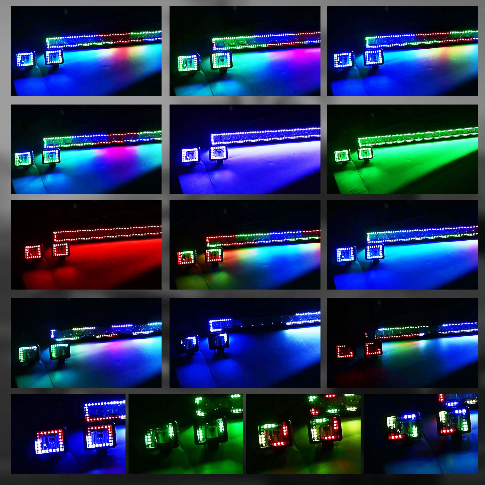 FEELON 52" Curved RGB Light Bar with 2x 4" Flood Pods - Multicolor RGB Halo Offroad Driving Fog Lights