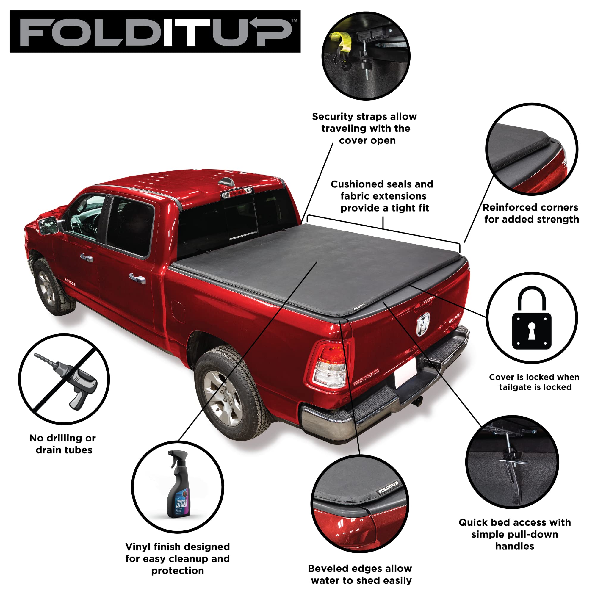 Leer Folditup | Fits 2015-2023 Ford F-150 With 56    Bed | Soft Tri-Fold Truck Bed Tonneau Cover | Easy Install | 4F112