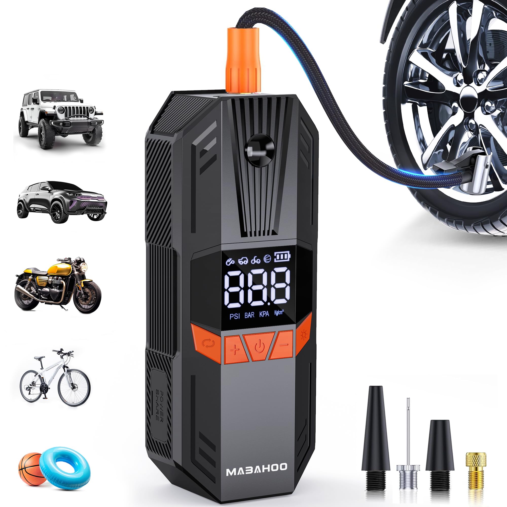 Tire Inflator Portable Air Compressor, 150PSI Cordless Electric Air Compressor with LCD Pressure Gauge, Gifts for Father Him, Qu