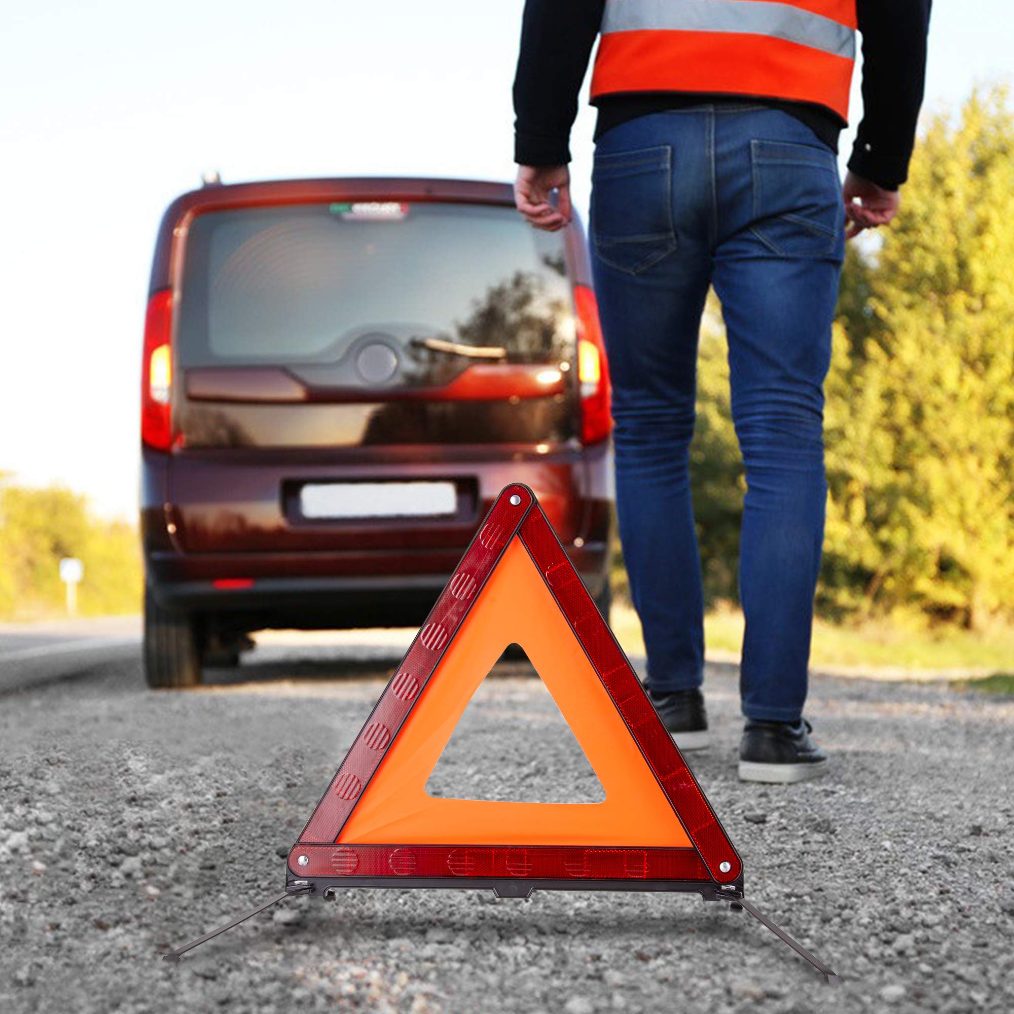 Xool Triple Warning Triangle Emergency Warning Triangle Reflector Safety Triangle Kit Suitable For Roadside Emergencies, 3-Pack
