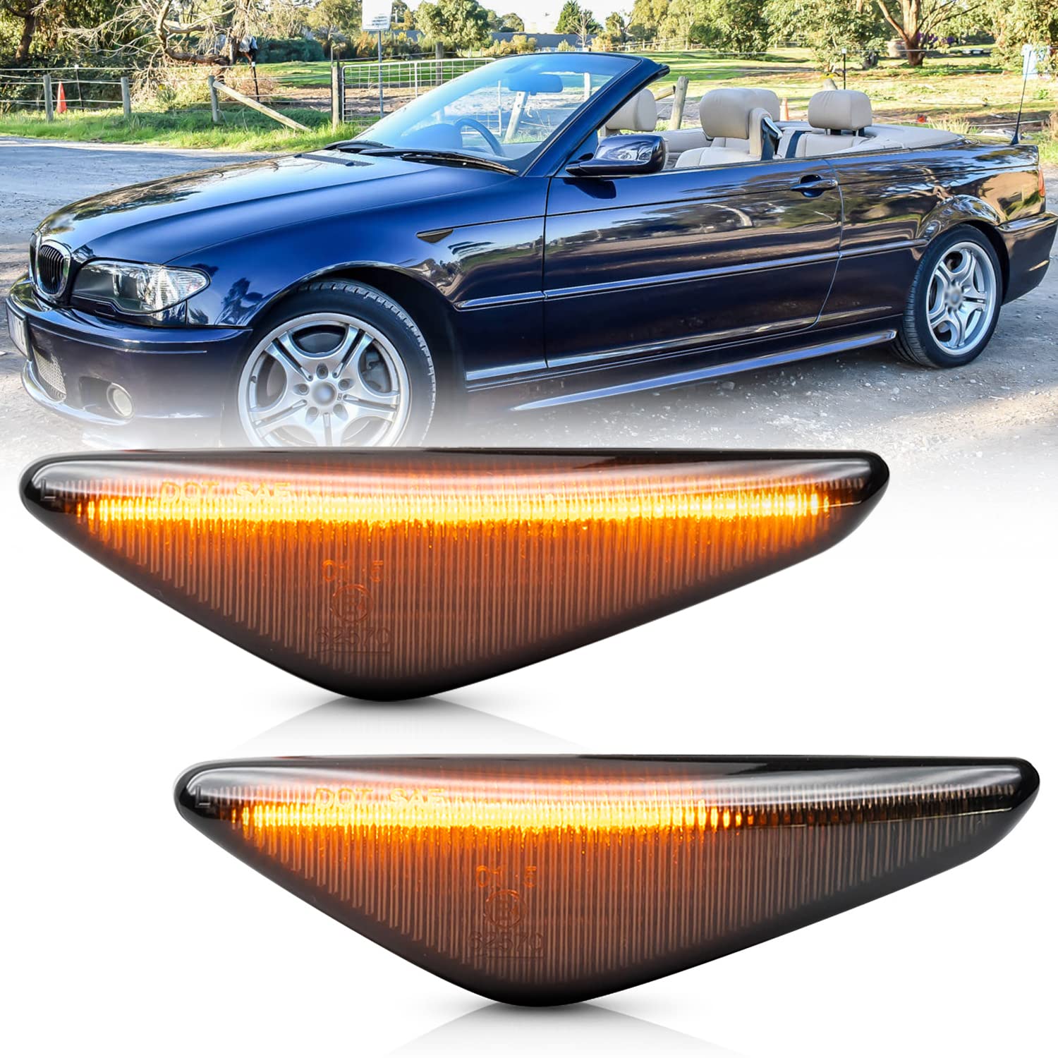 Nslumo Sequential Amber Led Side Marker Lights For 2004-2006 B'Mw E46 Lci 325Ci 330Ci Coupe Convertible Front Fender Turn Signal