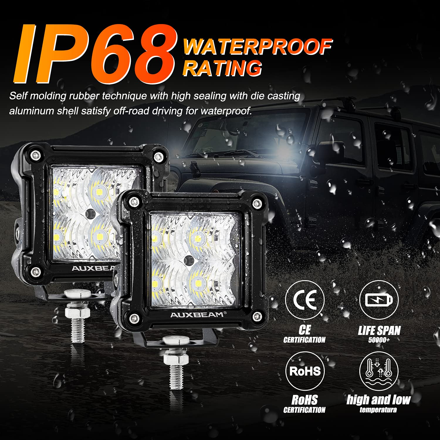 Auxbeam 3 Inch LED Pods - 40W 4800LM Flood Beam Light Bar, Black Frame, Die-cast Aluminum Alloy, Model ZD000683 for Truck SUV ATV UTV