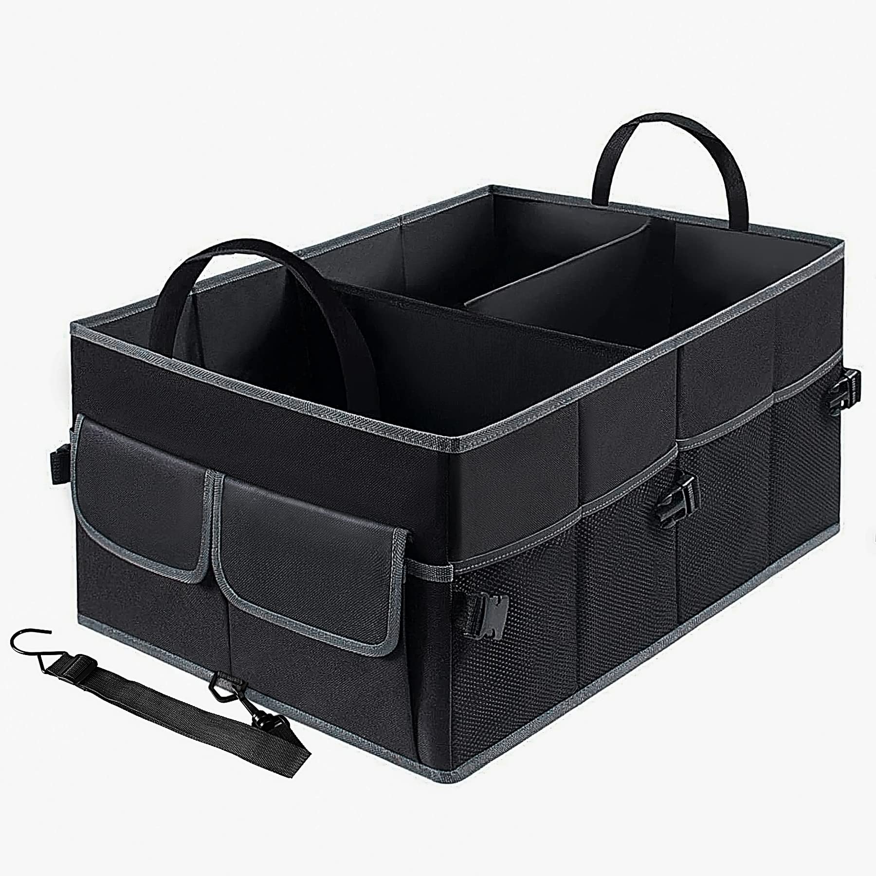 Uyye Auto Trunk Organizer,Compartments Collapsible Durable For Cargo Storage, Interior Accessories With Adjustable Securing Straps And Non-Slip Bottom For Car
