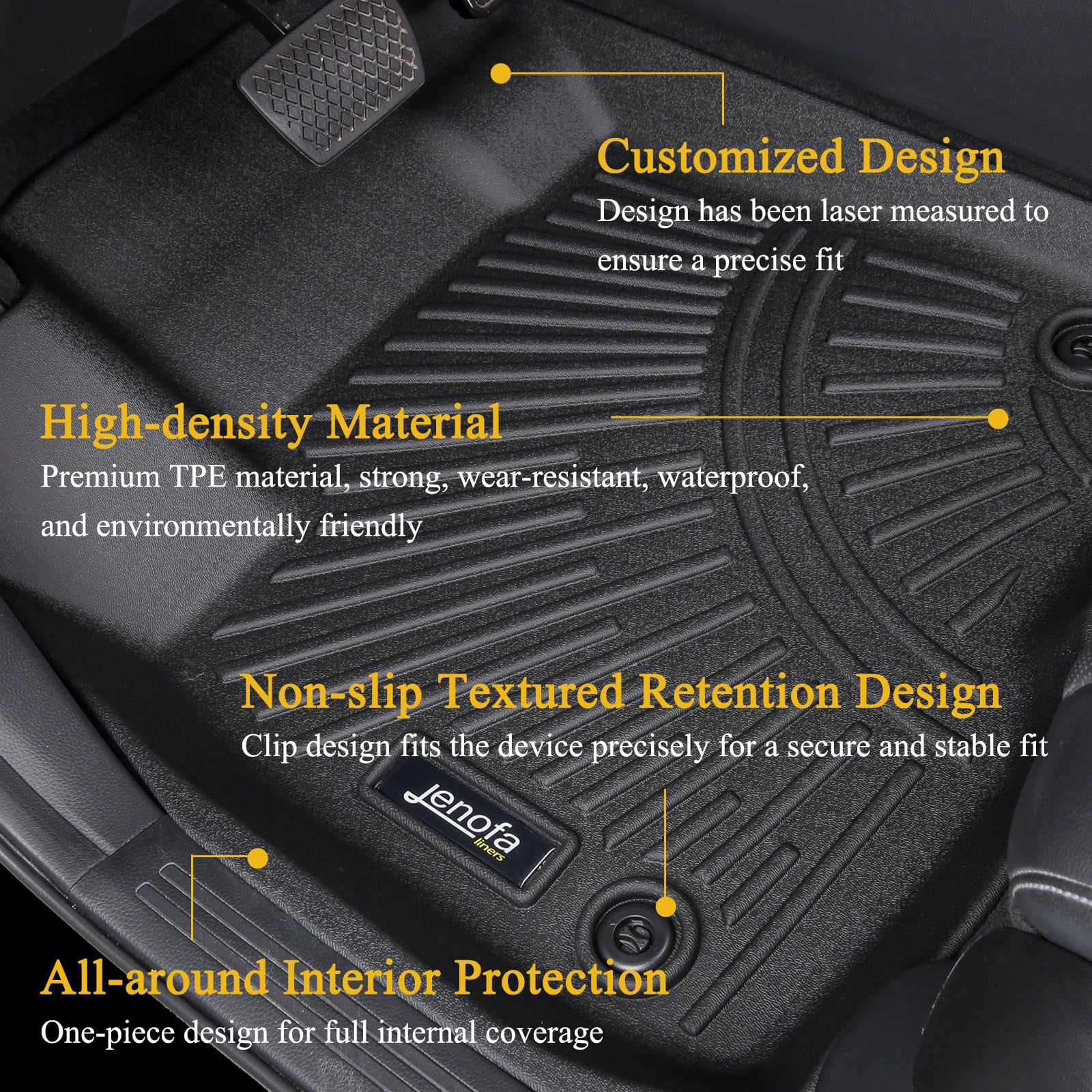 JENOFA All Weather Car Mats Set for 2018-2024 Chevy Equinox/GMC Terrain, Durable TPE, Full Set, Black