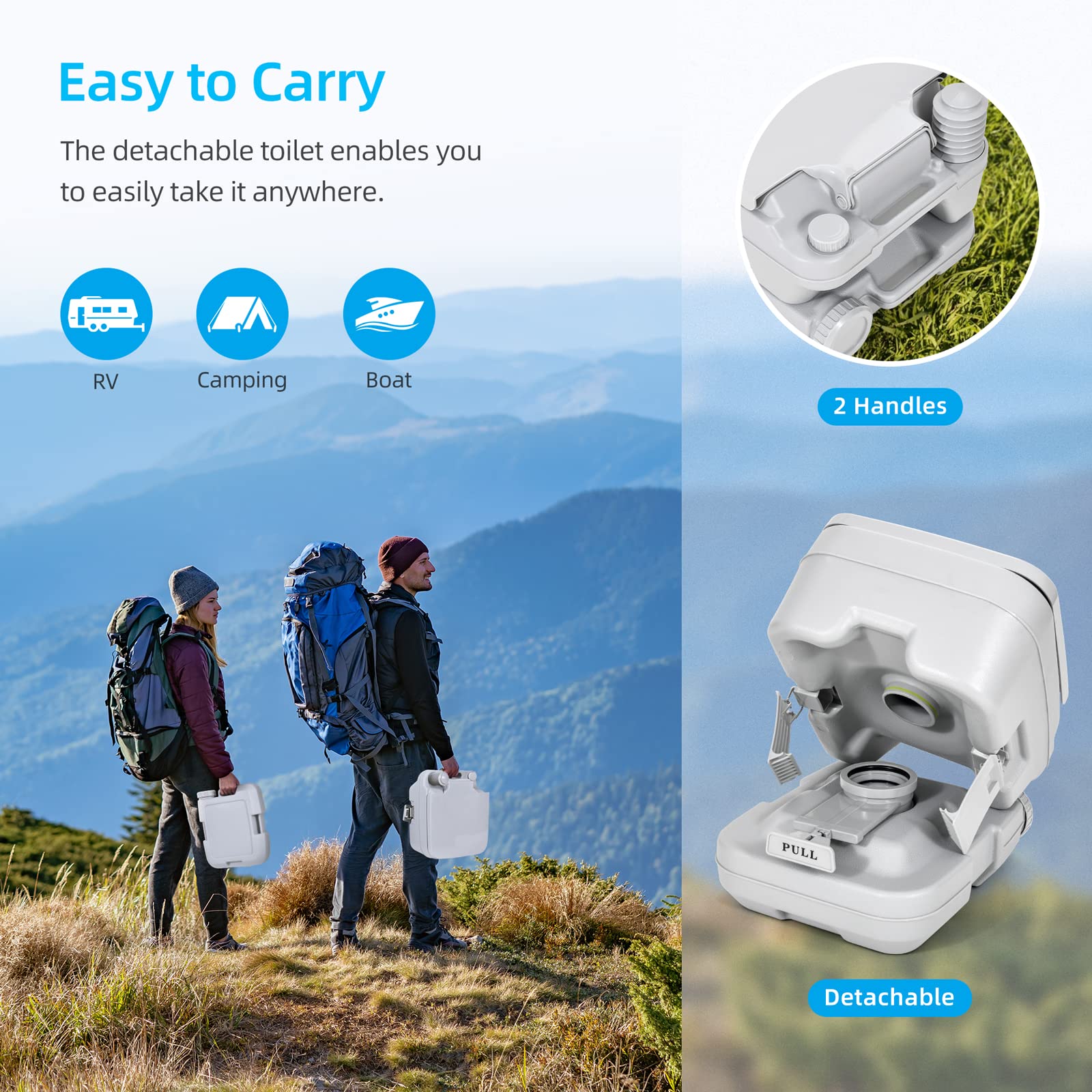 Yitahome 2.6 Gallon Portable Toilet For Camping, Rv Travel Potty With Press Flush Pump, Anti-Leak Seal Ring For Travel, Boating,