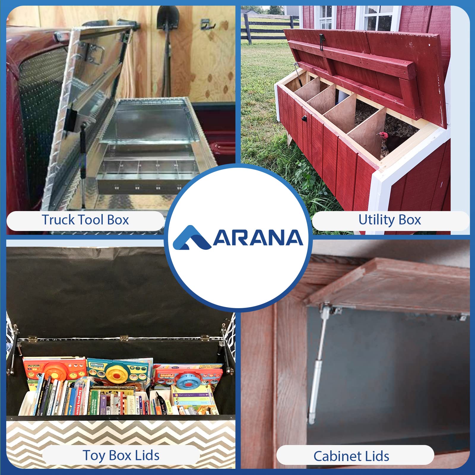ARANA 9 inch 25 Lb/107 N Gas Struts Spring Shocks 9 24 Pound Lift Support C16-23733 for Tool Box Lid Toolbox Cabinet Door Truck