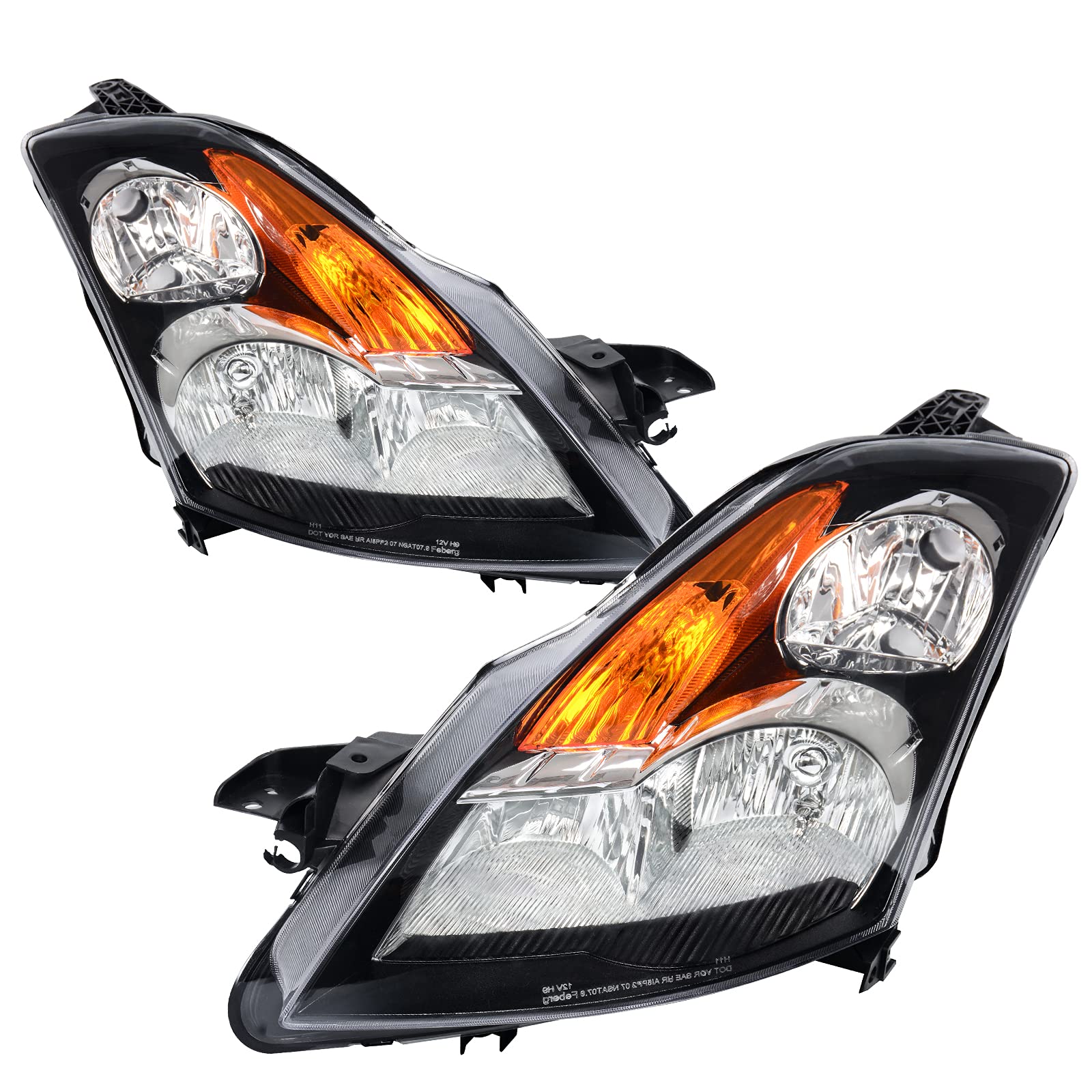 Autosaver88 Headlight Assembly Compatible With 07 08 09 Altima Sedan 4-Door 2007 2008 2009 Altima Black Housing With Amber Refle