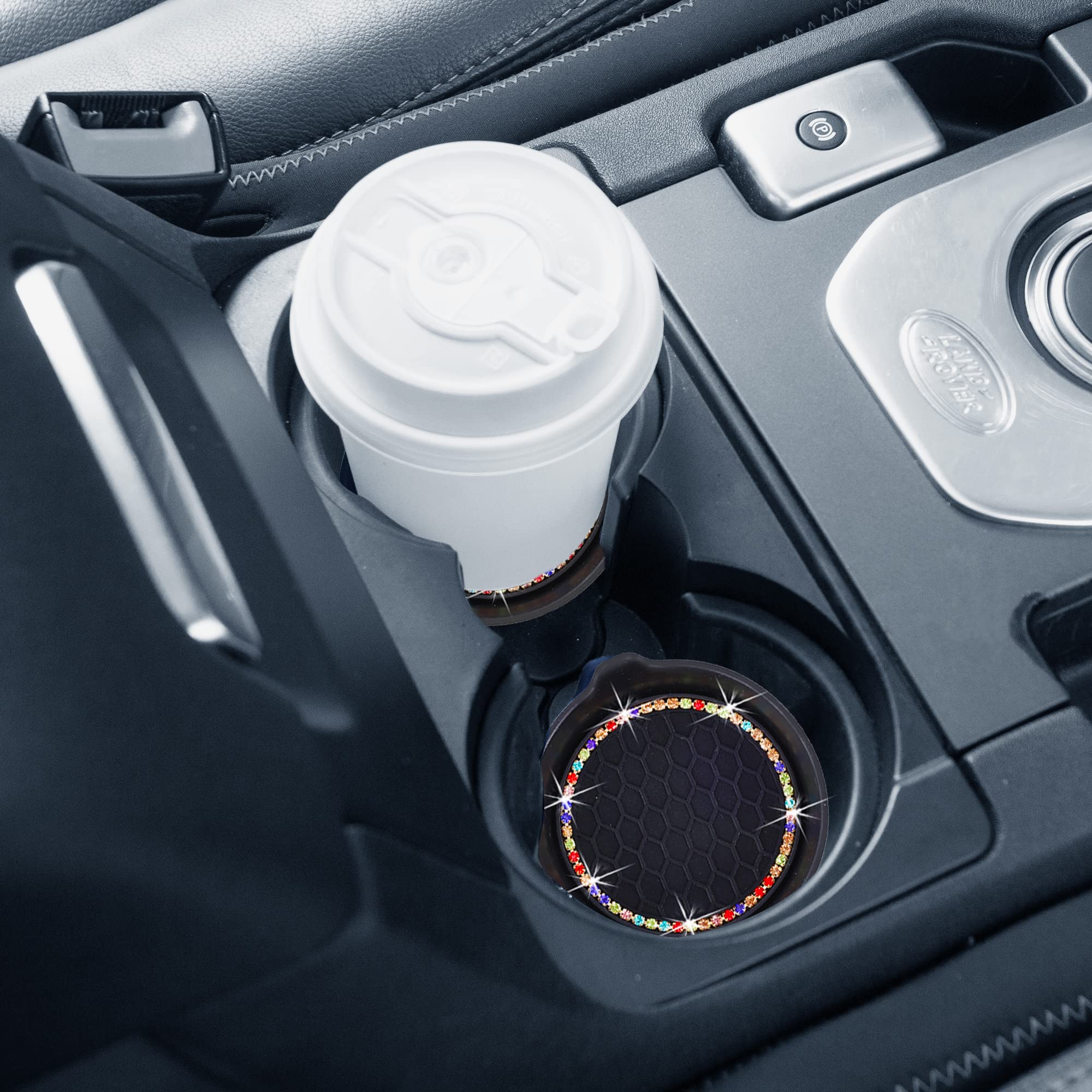 Amooca Car Cup Coaster Universal Non-Slip Cup Holders Bling Crystal Rhinestone Car Interior Accessories 4 Pack Black Coloured