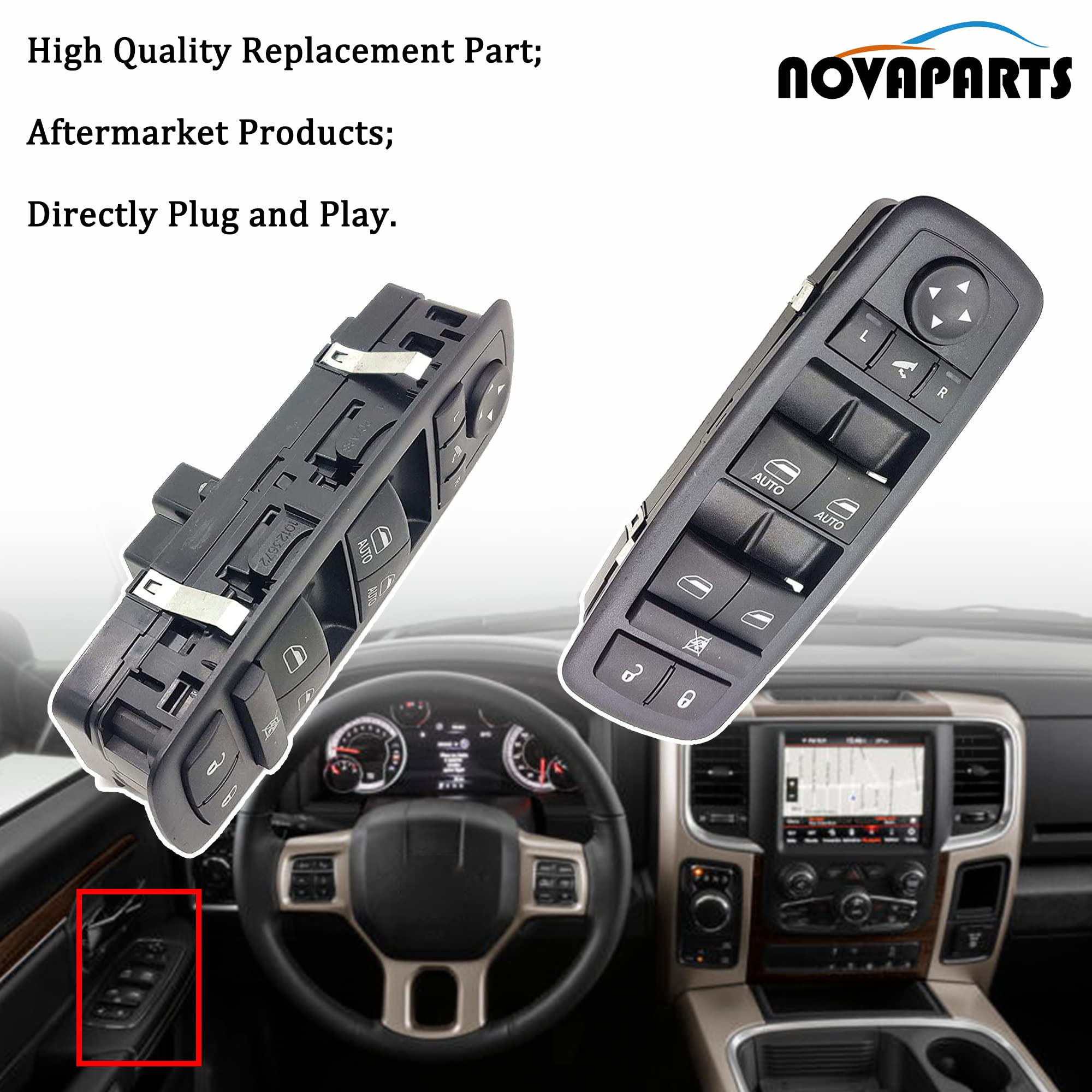 NOVAPARTS 56046826AE Front Left Power Window Control Switch Driver Side for 2016-2018 Ram 1500 2500 3500, 2019-2021 Ram 1500 Cla