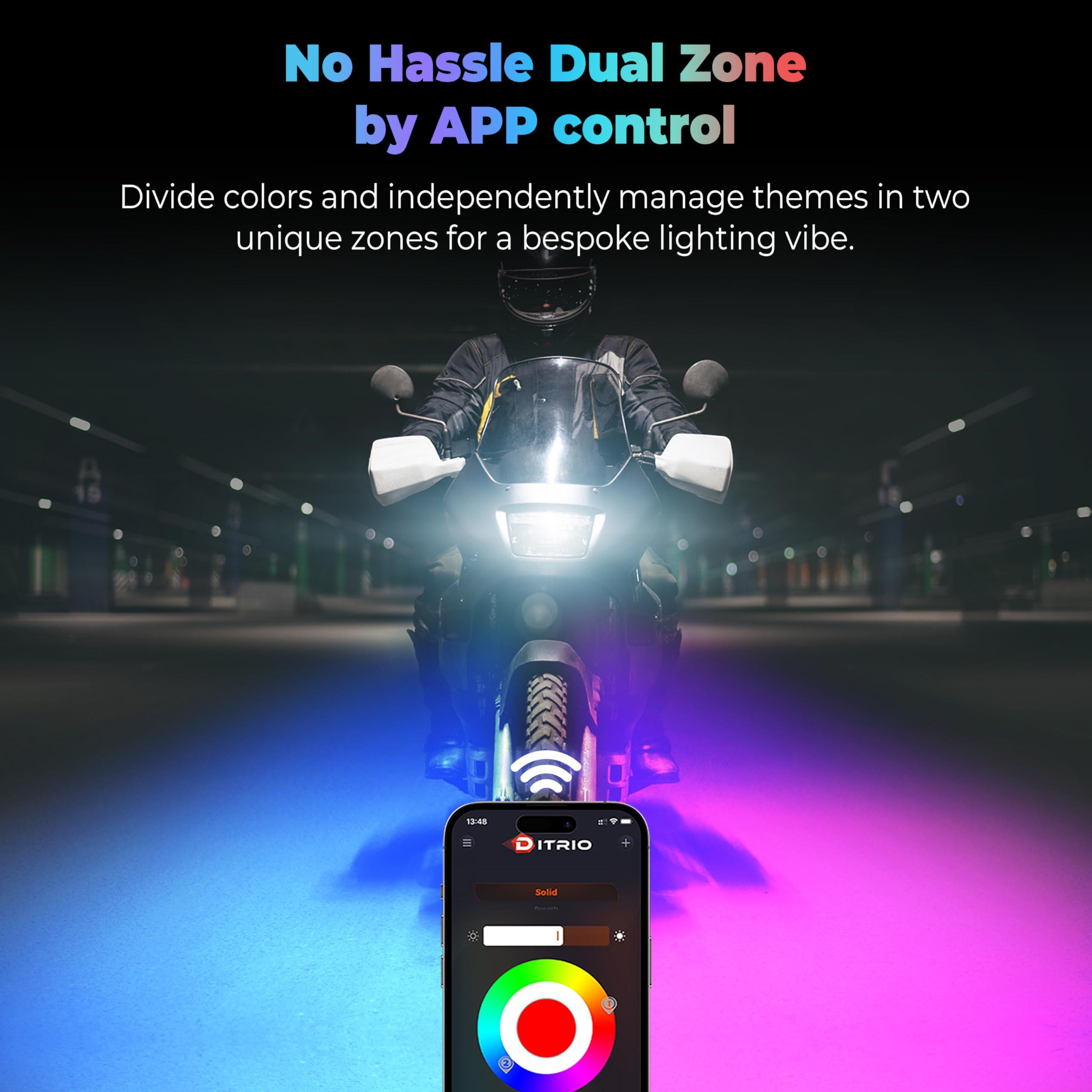 DITRIO 8Pcs Motorcycle LED Underglow Kit, RGB Lights with Remote Control, Waterproof Pixelglow Effects for Motorcycles, ATVs, UTVs