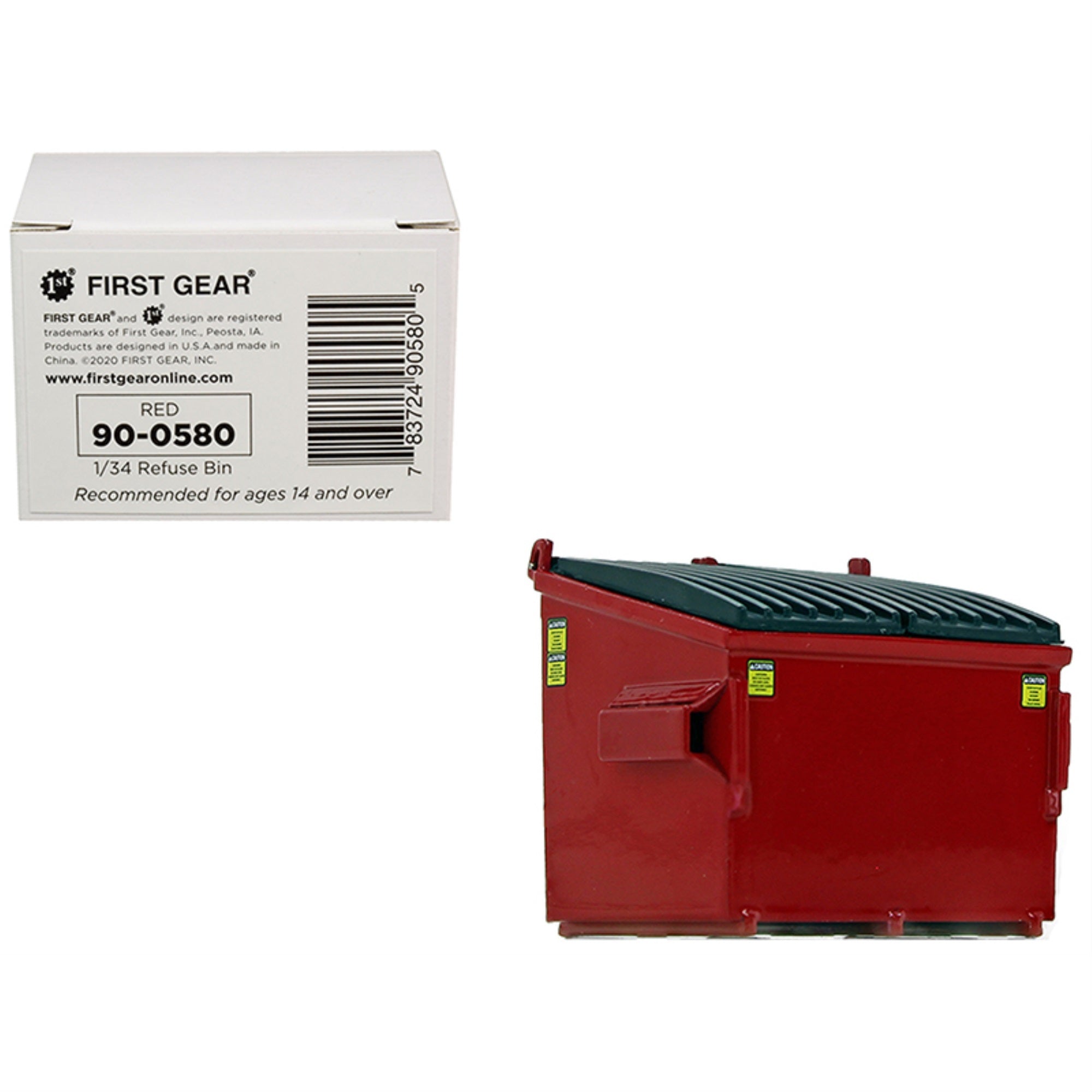 Refuse Trash Bin Red 1/34 Diecast Model By First Gear
