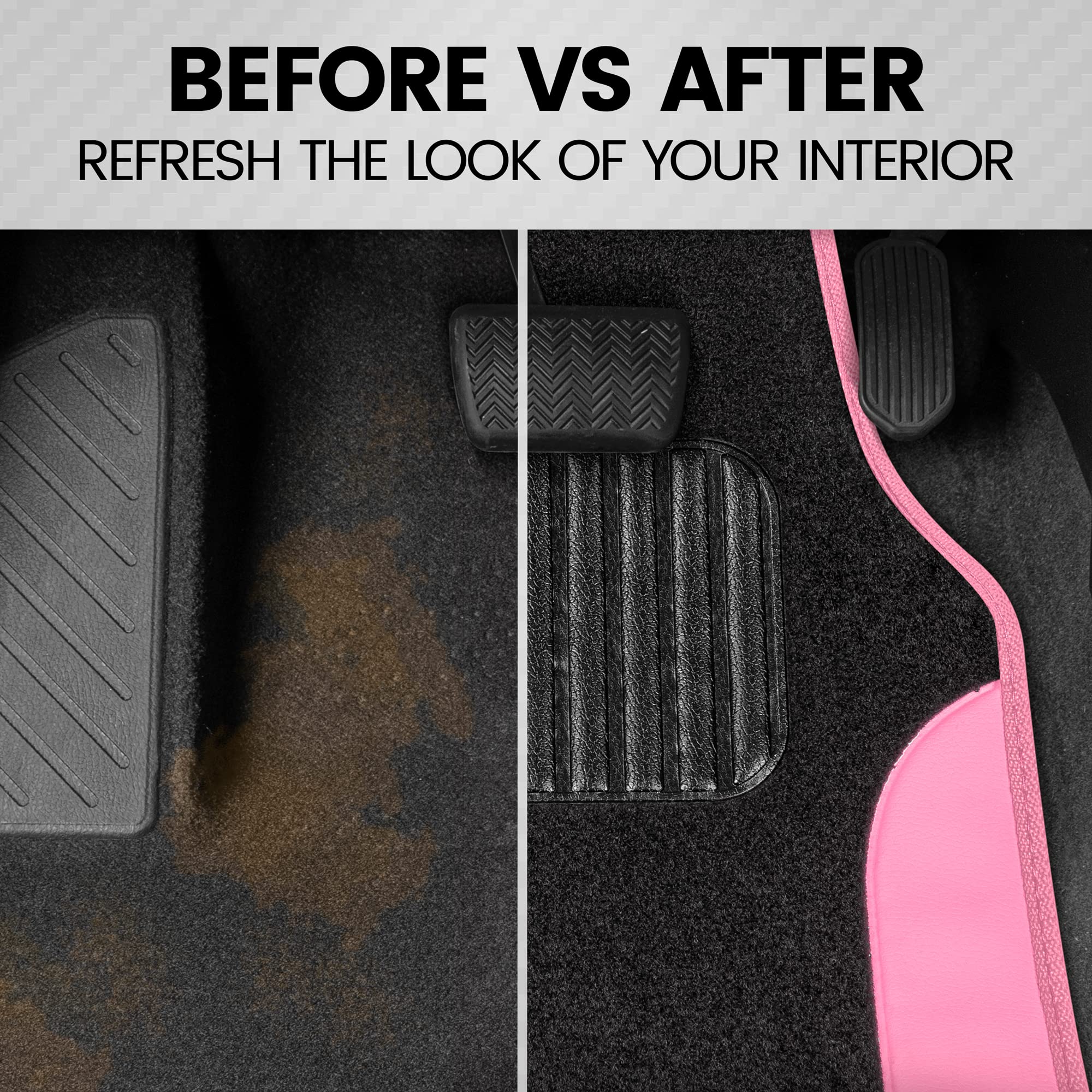 Bdk Pink Carpet - Two-Tone Faux Leather Automotive Floor Mats, Included Anti-Slip Features And Built-In Heel Pad, Stylish For Ca