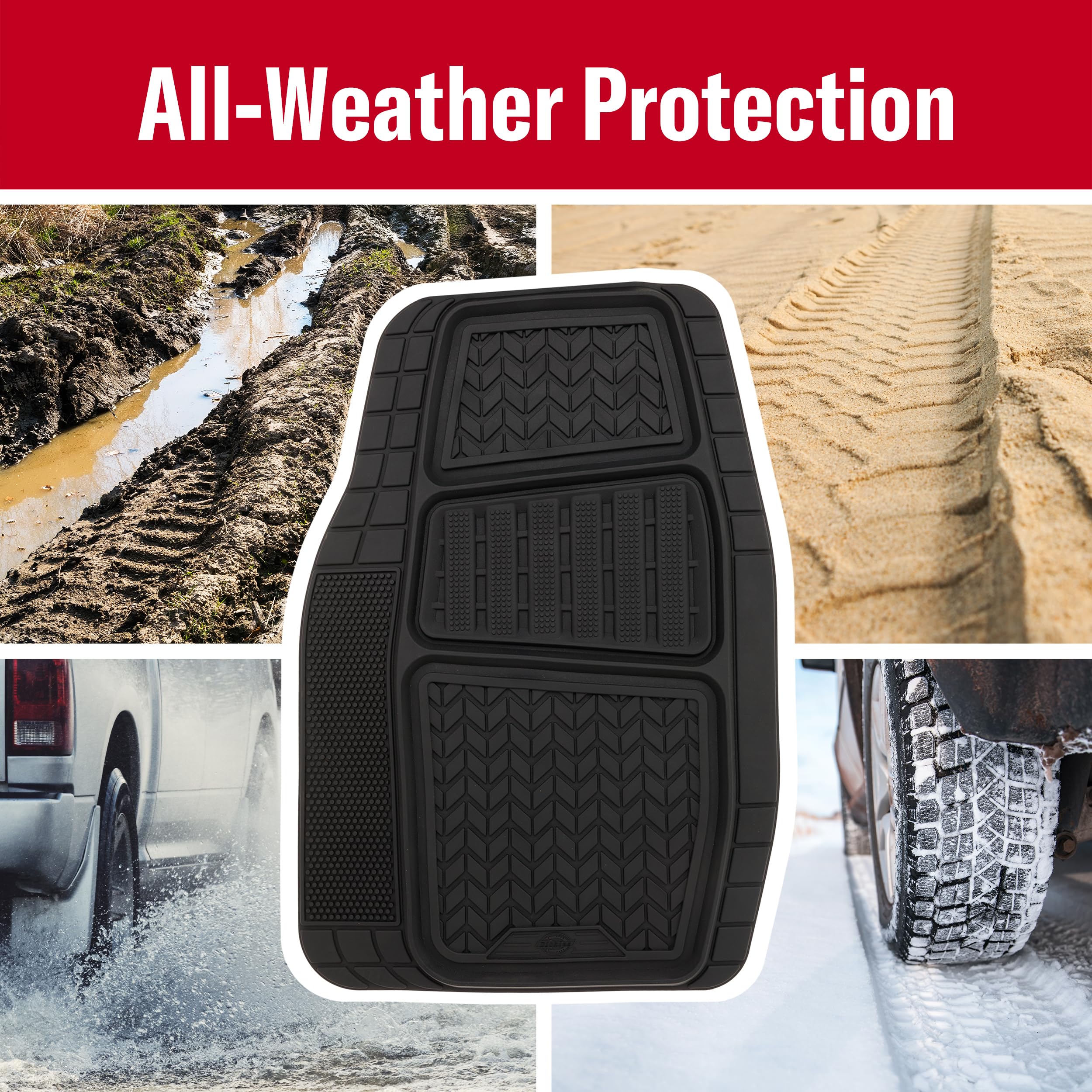 Dickies 2-Piece DuraSport Deep-Tray Floor Mats, Heavy-Duty Floor Mats for Cars, All-Weather Car Mats, Trim-to-Fit Mats for Cars,