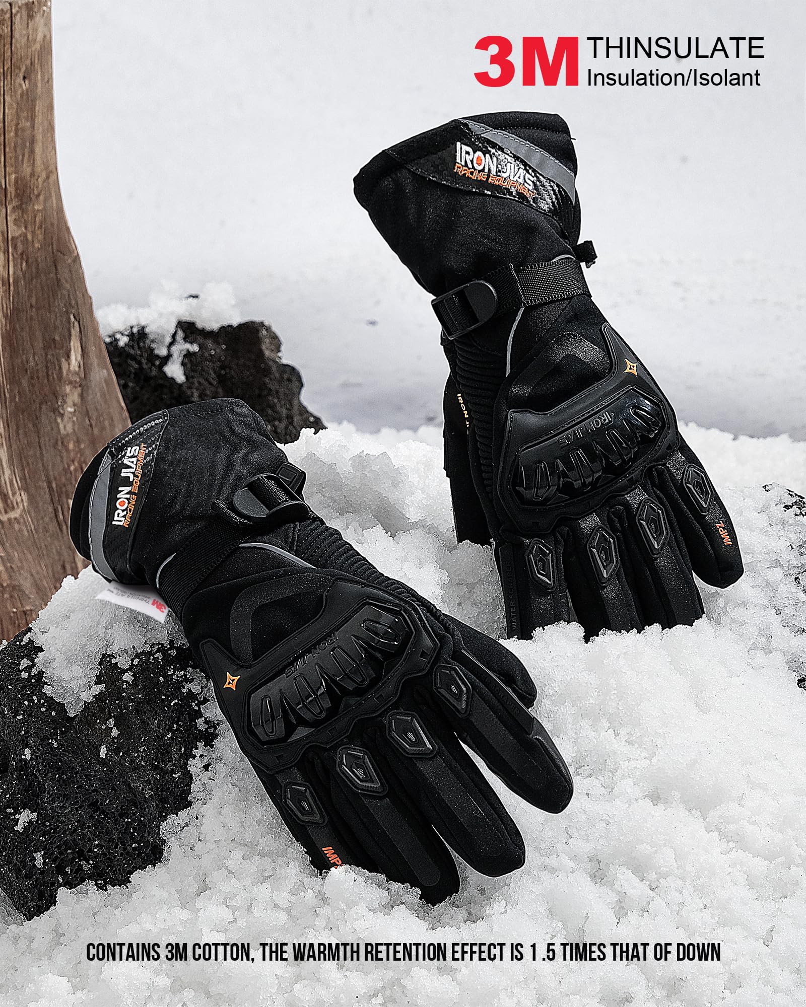 Iron Jia'S Motorcycle Gloves Winter Cold Weather Warm Touchscreen Waterproof Windproof Protective Gear (Black, L)