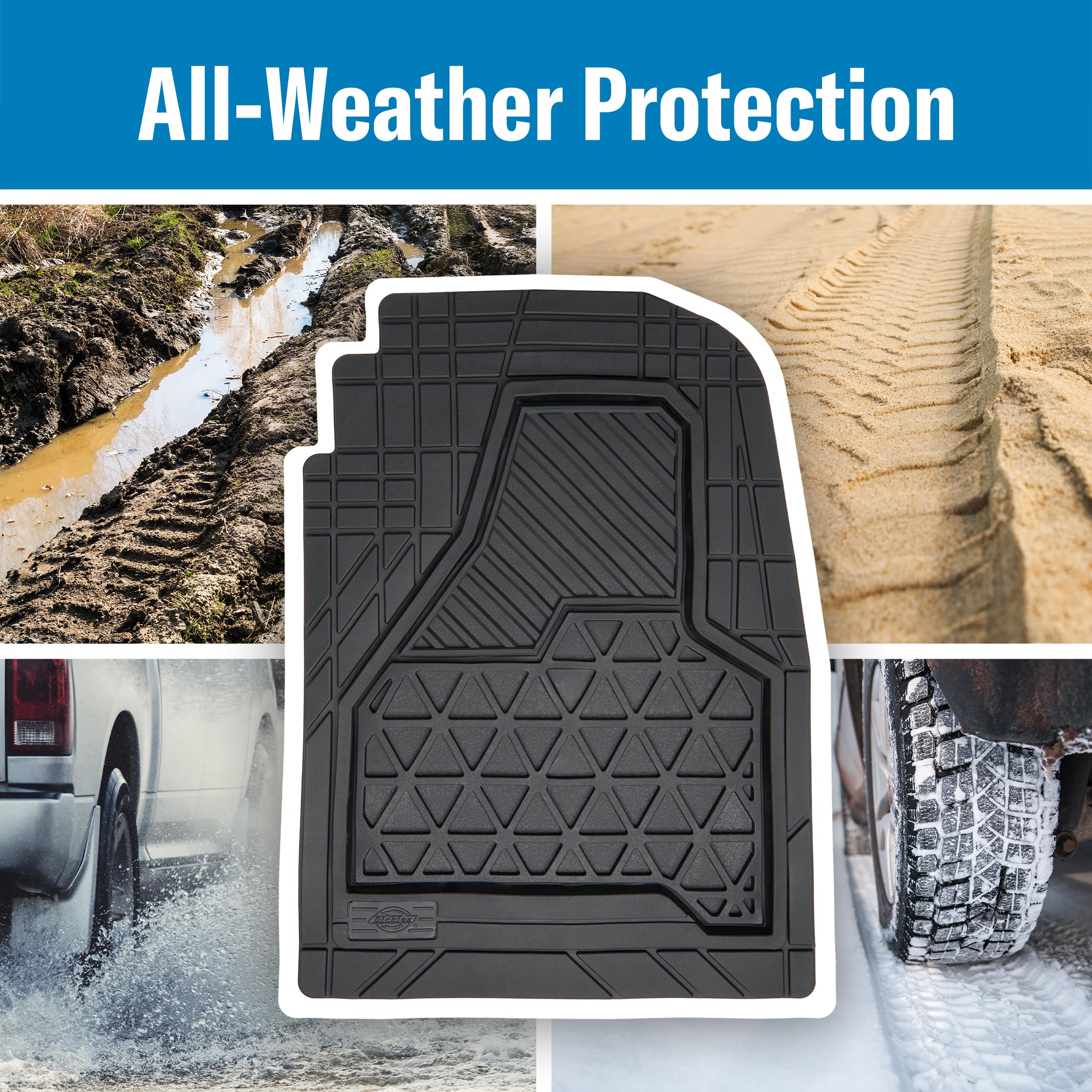 Dickies 3-Piece Black Adjustable-Runner Truck Floor Mats, Trim-To-Fit Truck Mats, Heavy-Duty Floor Mats For Trucks, All-Weather