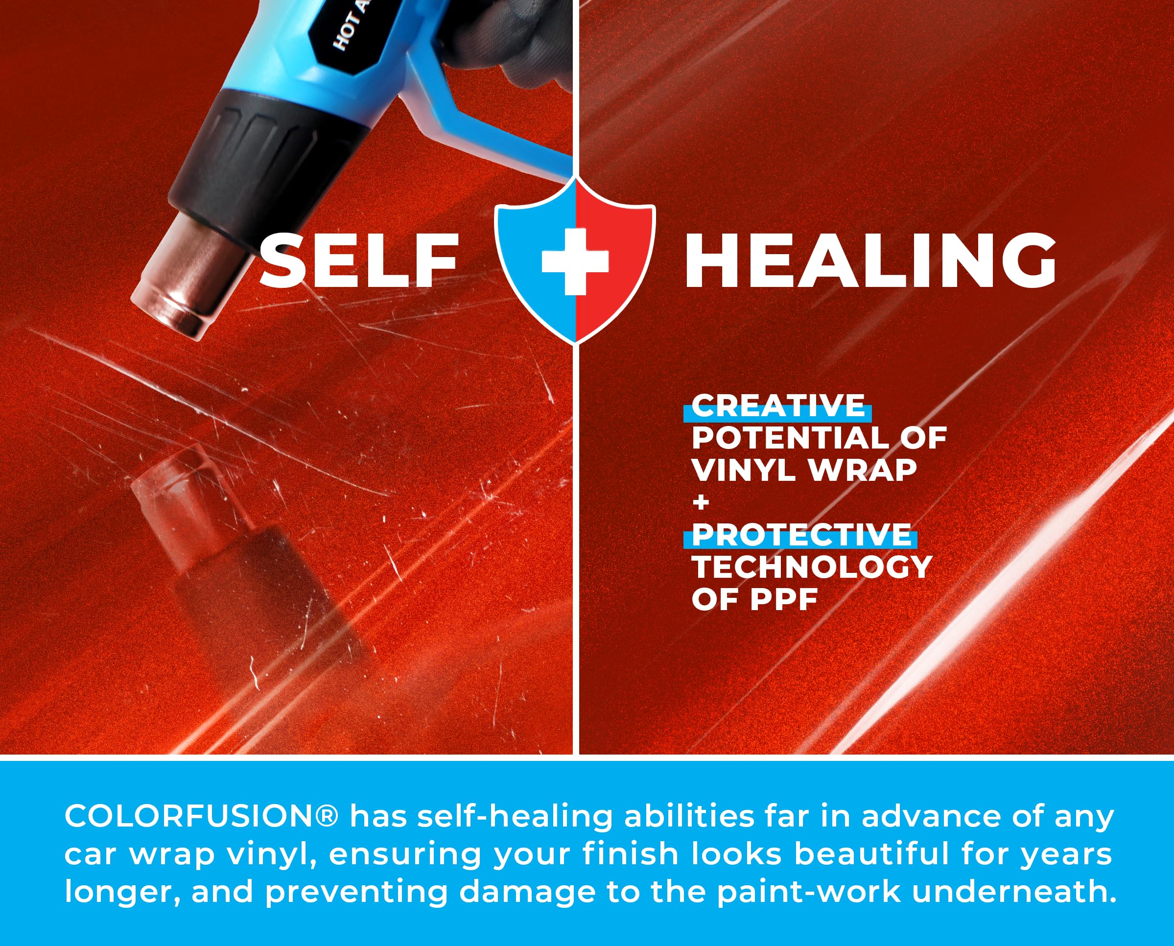 VViViD ColorFusion PPF Vinyl Car Wrap - Gloss Sinister Red, 10ft x 5ft Dry Apply