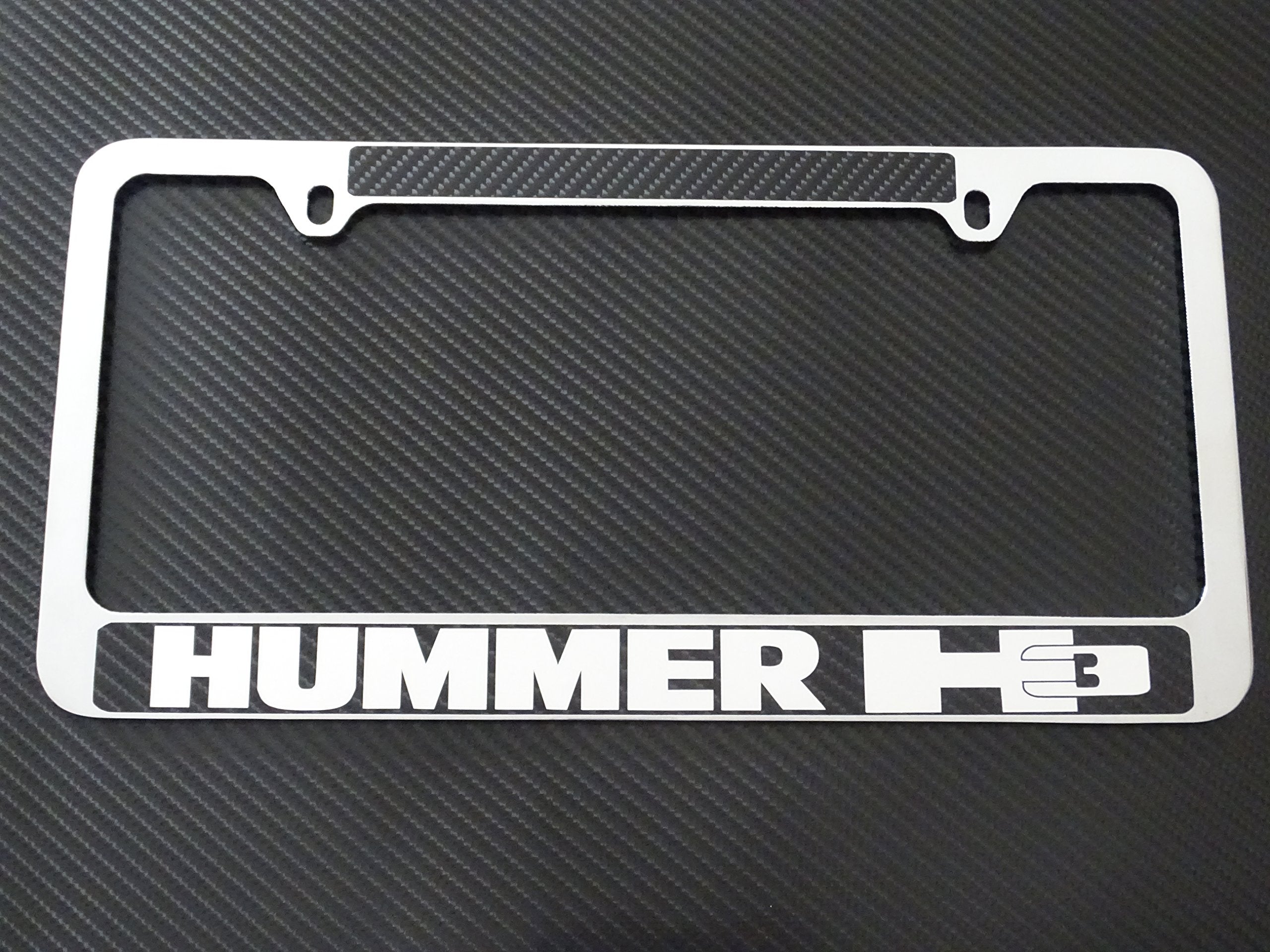 Atozcustoms Hummer H3 License Plate Frame Chrome Metal, Carbon Fiber Details, Chrome Text