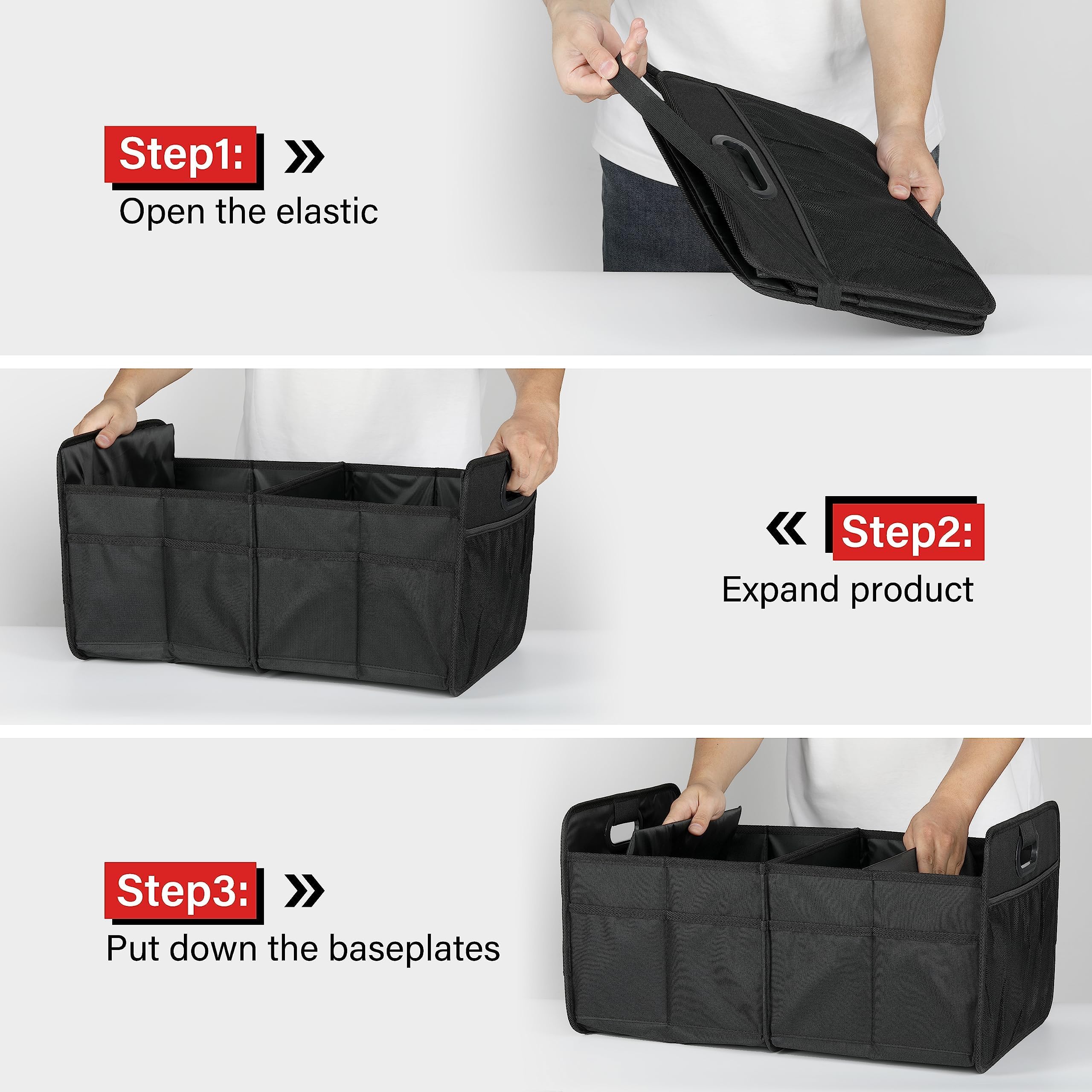 Simple Deluxe 2 Compartments Trunk Organizer For Car/Suv, Collapsible 600D Waterproof Oxford Polyester 50L Storage Box, Anti-Sli