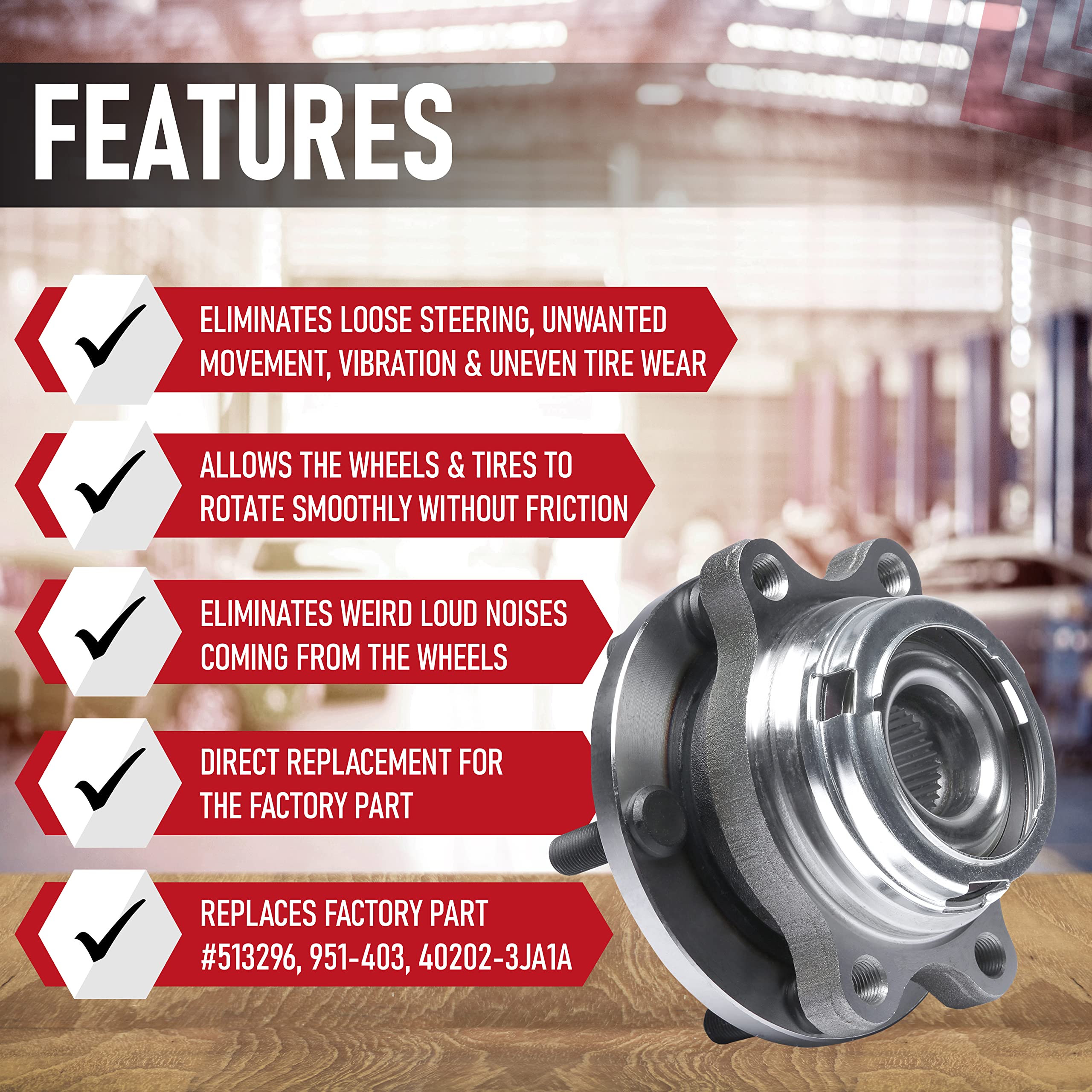 AA Ignition Replacement Front Wheel Hub Bearing Assembly - Compatible with Infiniti & Nissan - Stainless Steel, Size: 513296