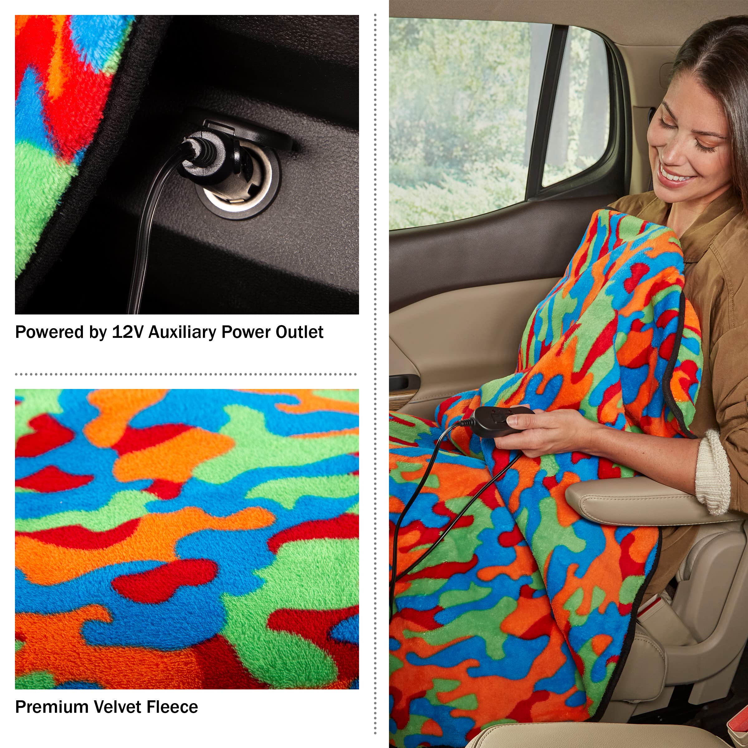 Heated Blanket - Ultra Soft Fleece Throw Powered By 12V Auxiliary Power Outlet For Travel Or Camping - Winter Car Accessories By
