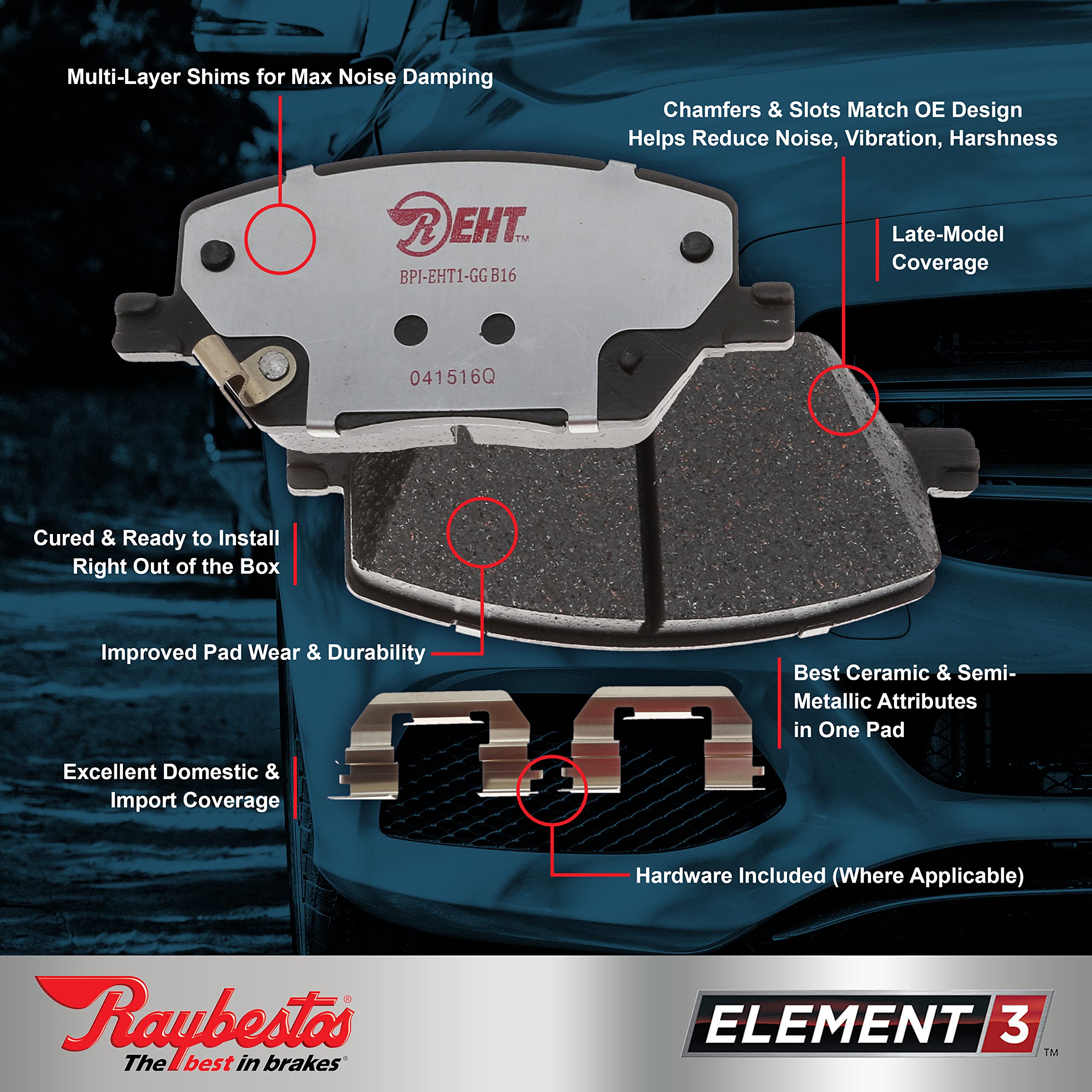 Raybestos Element3 Automotive Replacement Front Brake Pad Set For Select Toyota, Lexus (Eht707H)