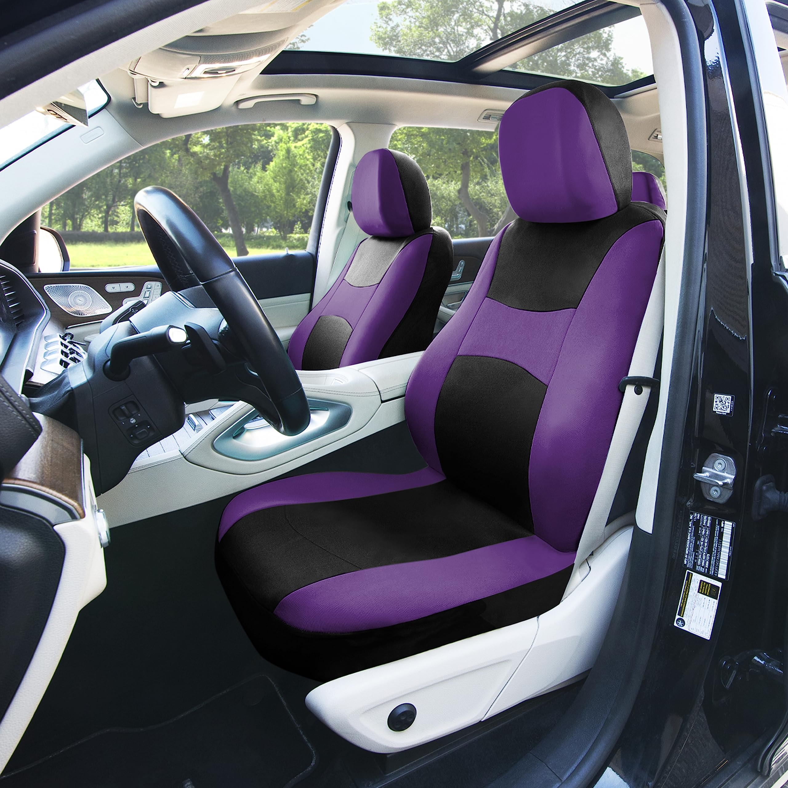 Fh Group Car Seat Covers Full Set Cloth - Universal Fit, Automotive Seat Covers, Low Back Front Seat Covers, Airbag Compatible,