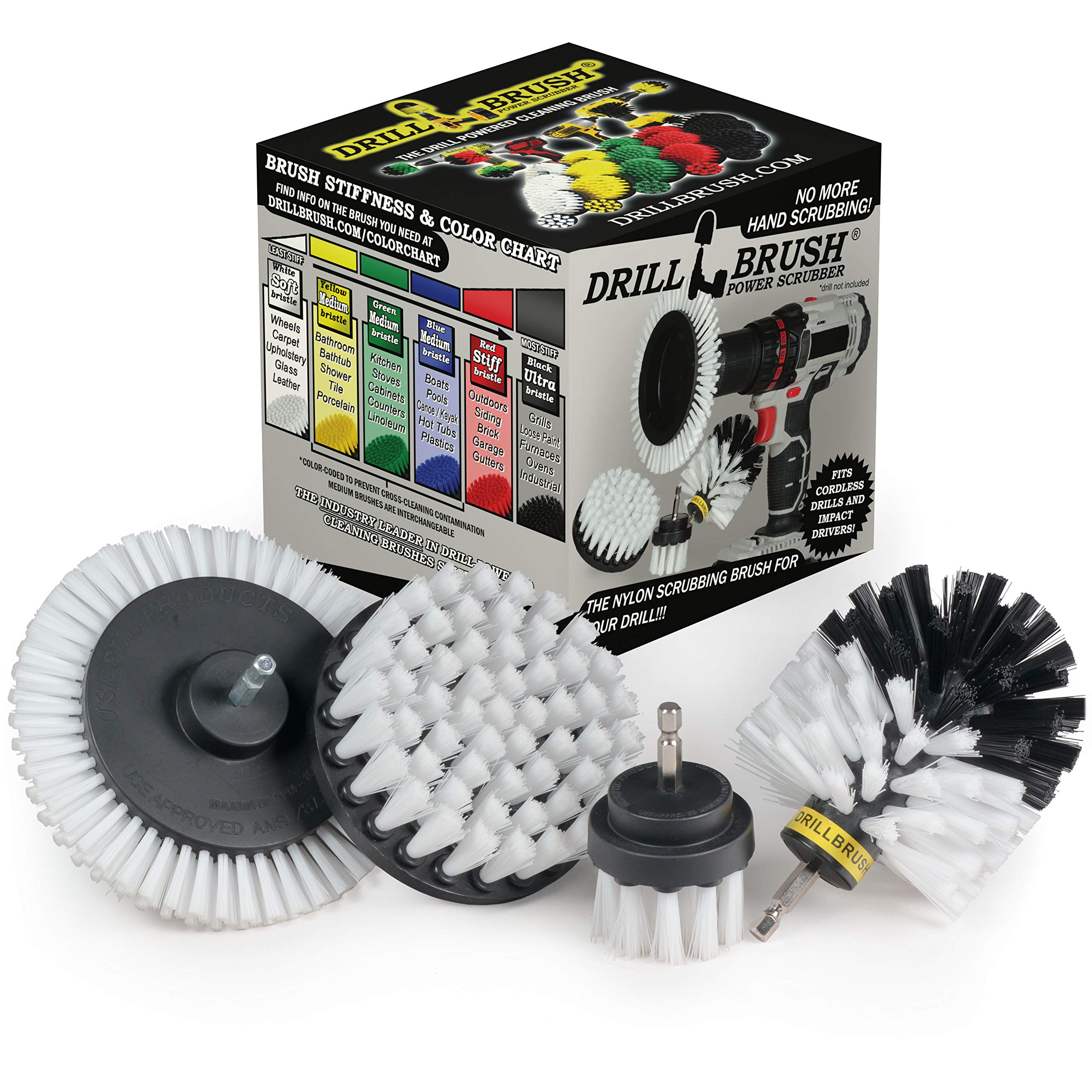 Drill Brush White – Drill Brush Attachment Set - Windshield Cleaning - Soft Scrub Brush For Glass – Auto Detailing Brush Kit - Car Carpet Power Scrubber - Interior Cleaning - Car Wash Accessories