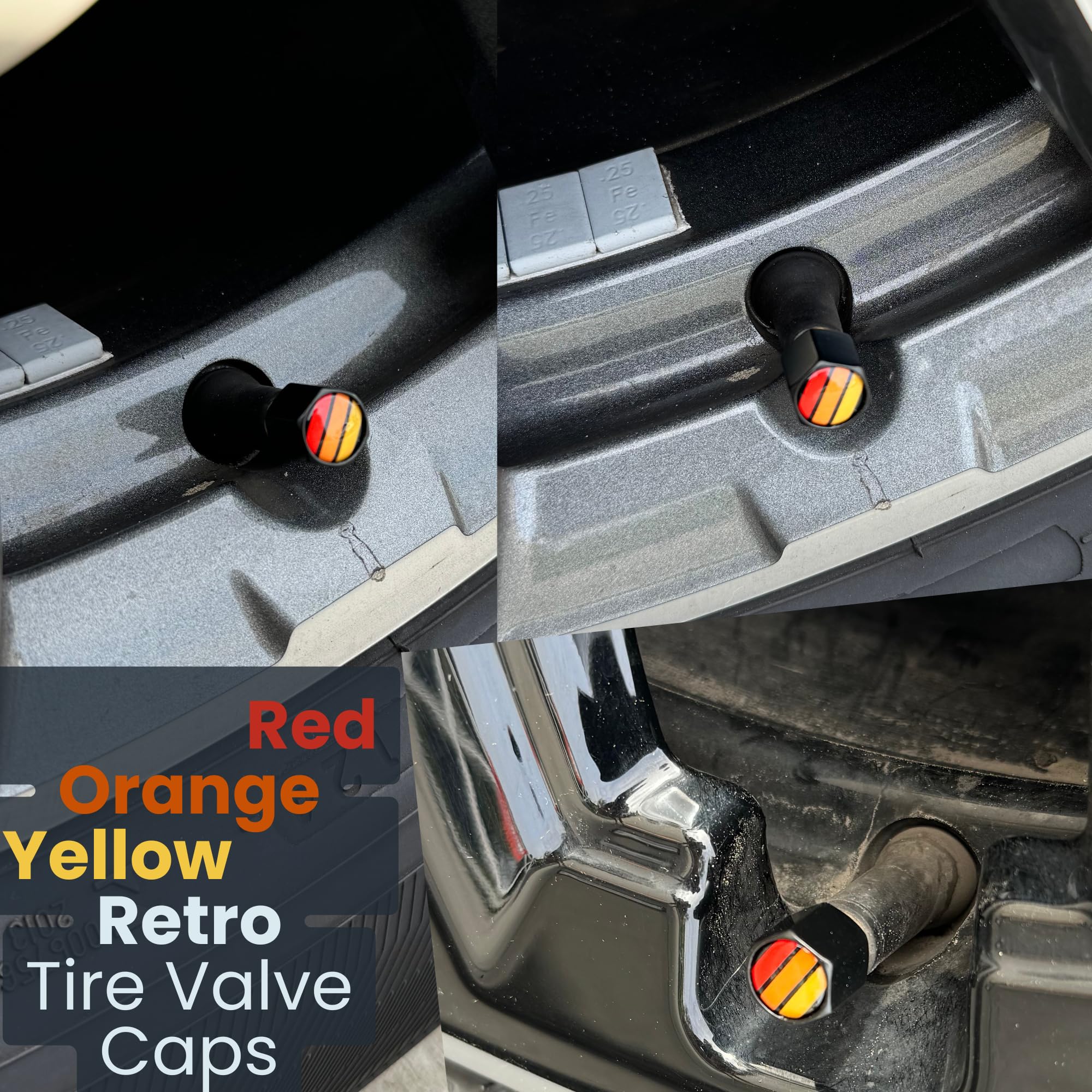 Tactilian Car Tire Valve Stem Caps For Toyota | Auto Red Orange Yellow Tri Color Aluminum With Rubber O-Ring Tire Wheel Rim Dust