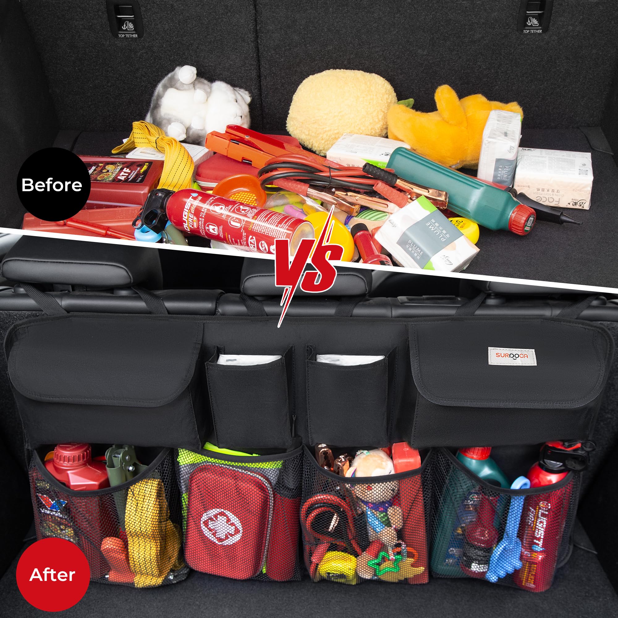 Surdoca Oversized Trunk Organizer For Car, 3Rd Gen Upgraded Car Trunk Organizer Suv With 4 Non-Slip Strips, Hanging Car Storage