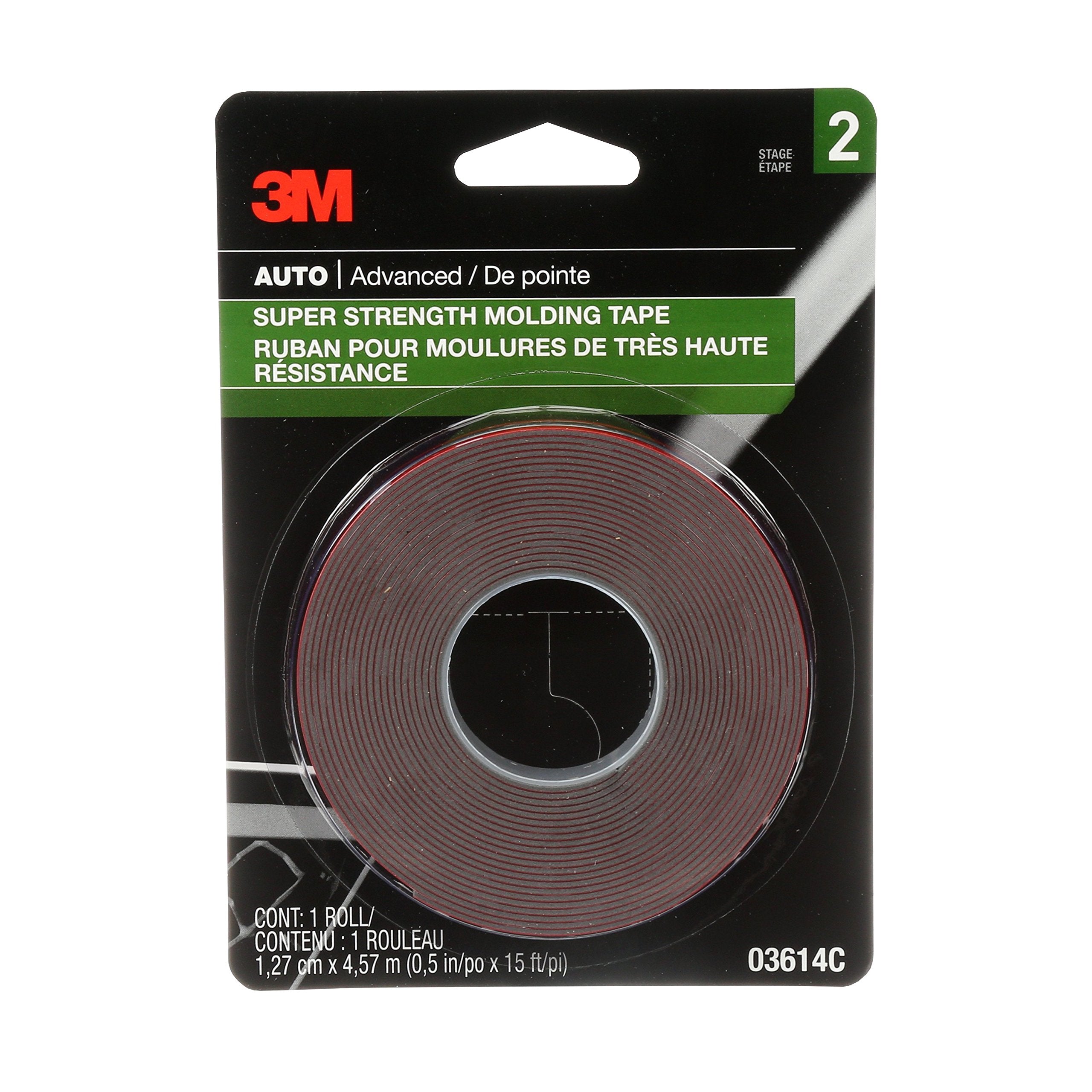 3M Scotch-Mount Automotive Molding Tape, Double-Sided Adhesive, 1/2" x 15', Black, Model 3614-2, Pack of 2