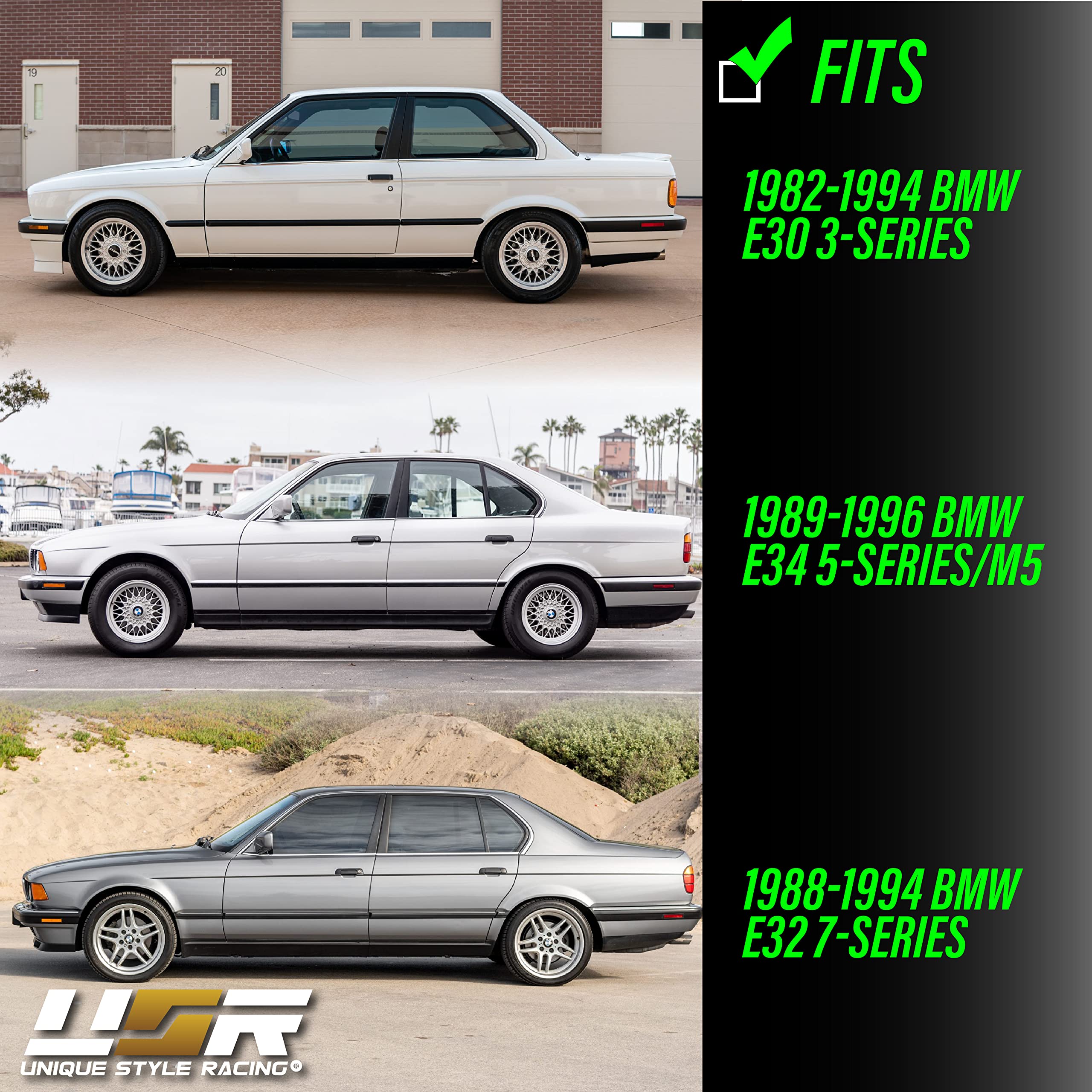 USR UNIQUE STYLE RACING DEPO E30 Side Marker Lights - Euro Smoke, 4 Pieces, Compatible with 1984-1991 BMW E30, E32, E34