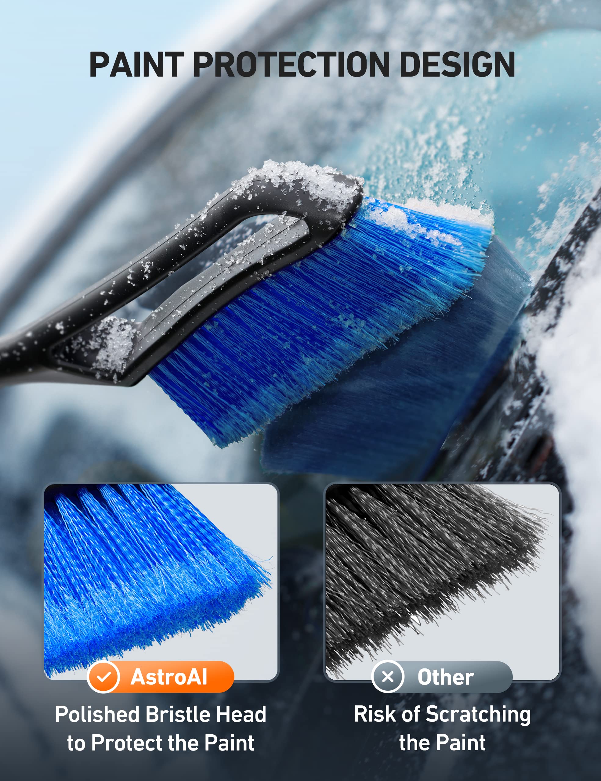 AstroAI Snow Brush & Ice Scraper - Heavy Duty ABS & PVC, Ergonomic Foam Grip, 27", Blue, for Cars, Trucks, SUVs