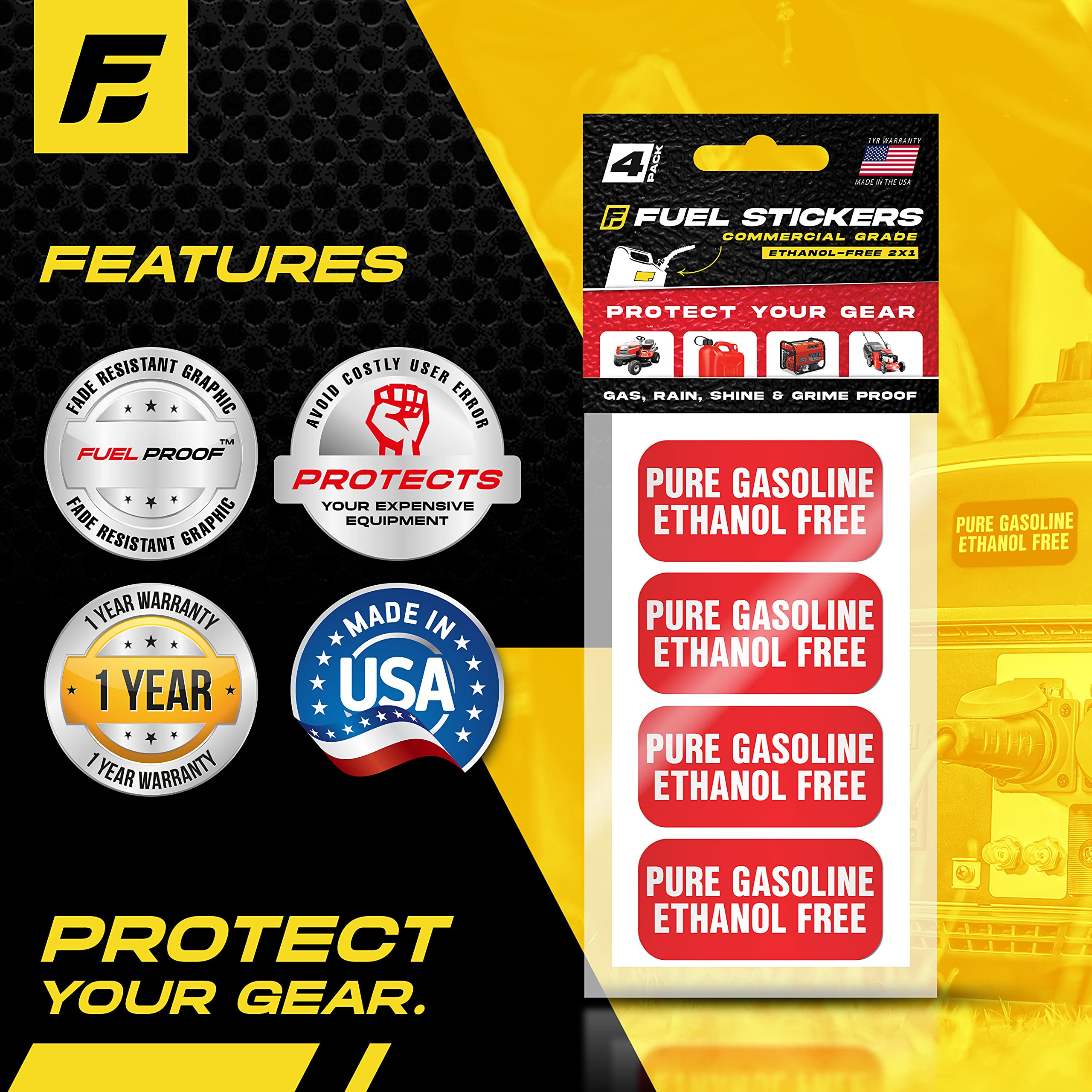 Ethanol Free Sticker, No Ethanol Labels For Fuel Cans, Mowers, Boats, Outdoor Power Equipment - Weather Proof, Extreme Stick, Commercial Grade Labels By Fuel Stickers - Usa Made (2X1 Inch), 40 Labels