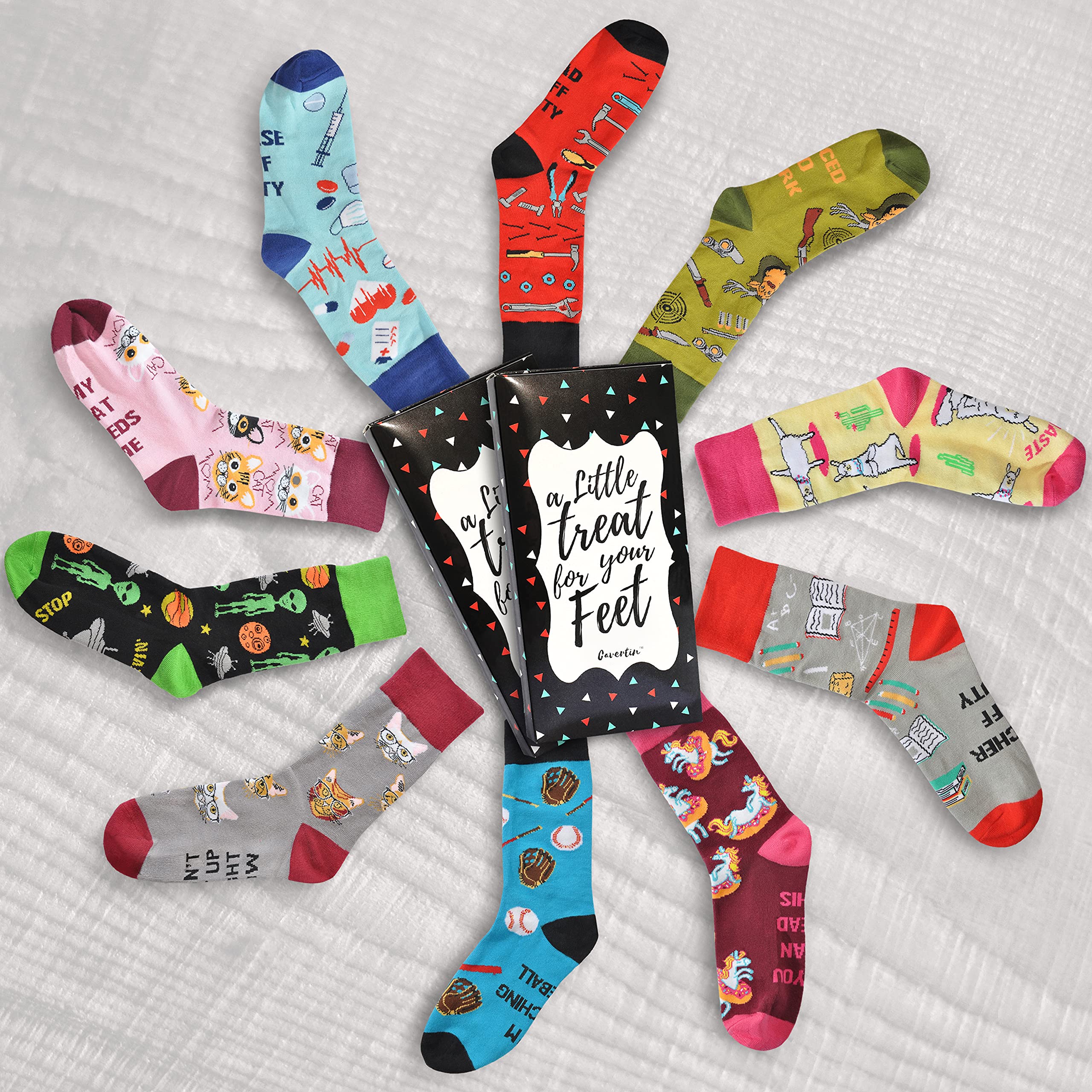 Cavertin Women's Cat Lover Novelty Socks Gift Box - One Size, Fun Designs for Dog Moms, Book Lovers, Llama, Unicorn, Sloth, Corgi