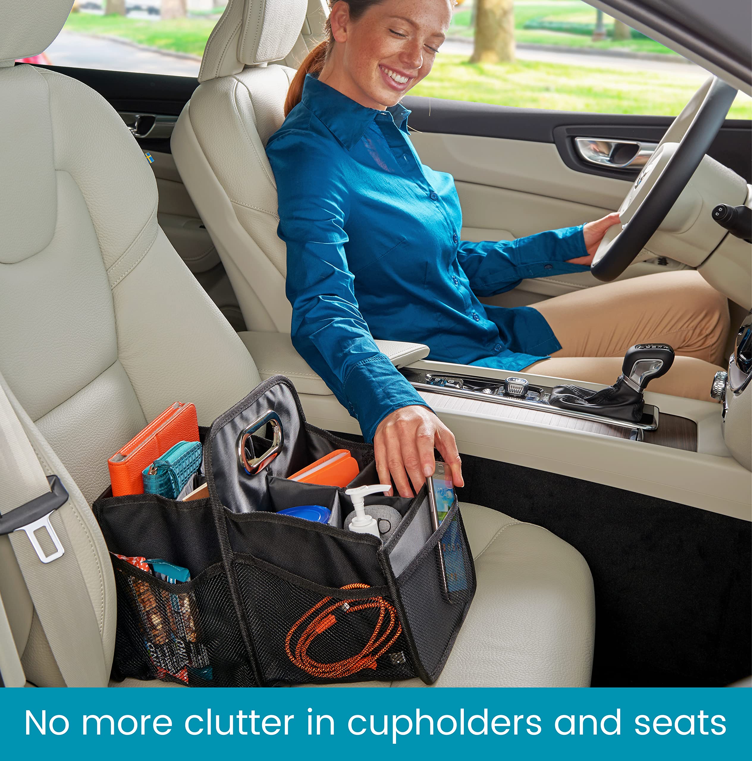 High Road Car Caddy - Portable Front/Back Seat Organizer with Cup Holders, Black, 600D Oxford Polyester, Model 8542112900