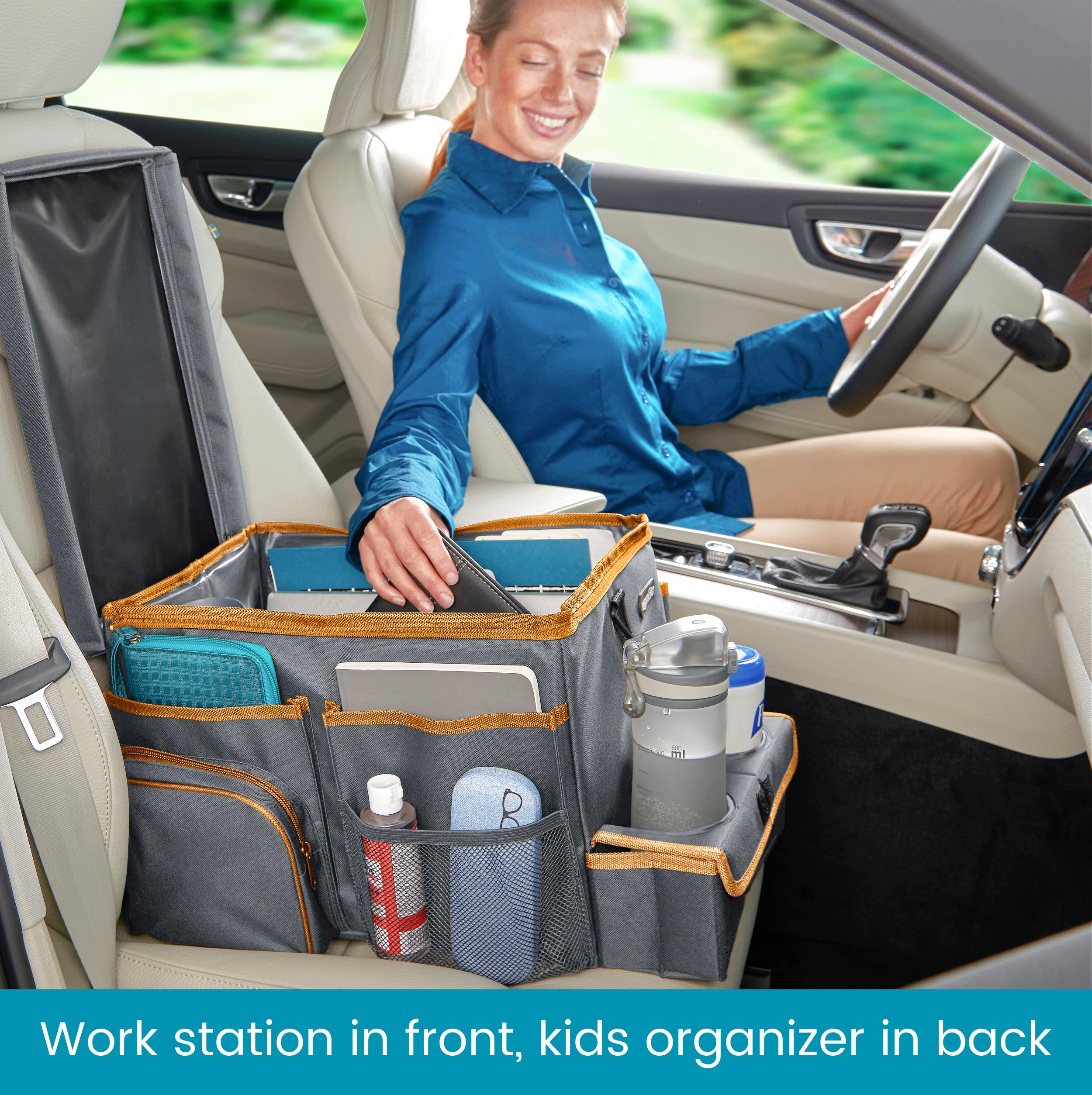 High Road CarHop Organizer with Cooler - Large Gray Back Seat Organizer for Kids & Drivers, 600D Oxford Polyester