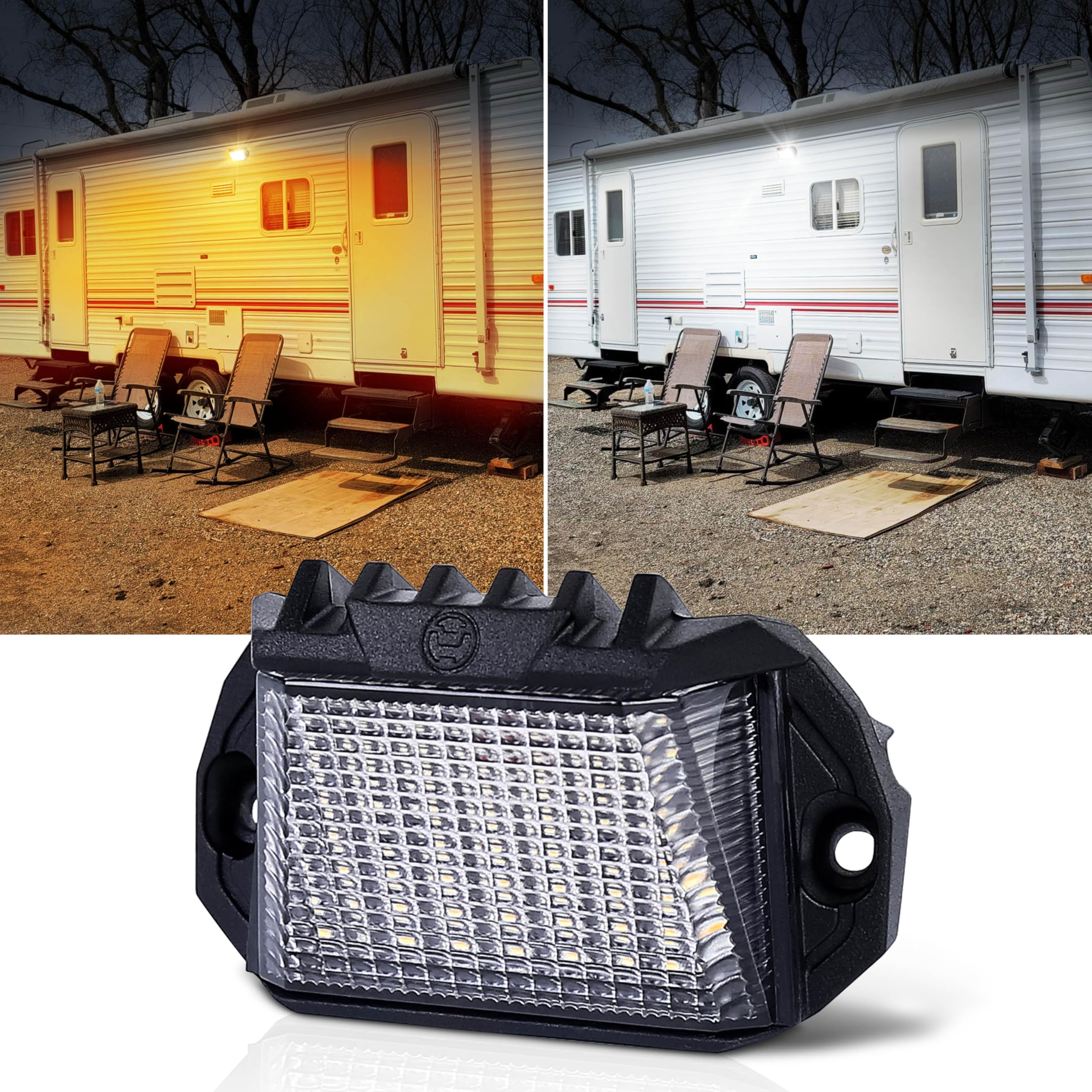 HOYUZA RV Exterior Light, 12V Aluminum LED Porch Light with Dual Color White/Amber for RV Camper Trailers Truck Porches Towing 5