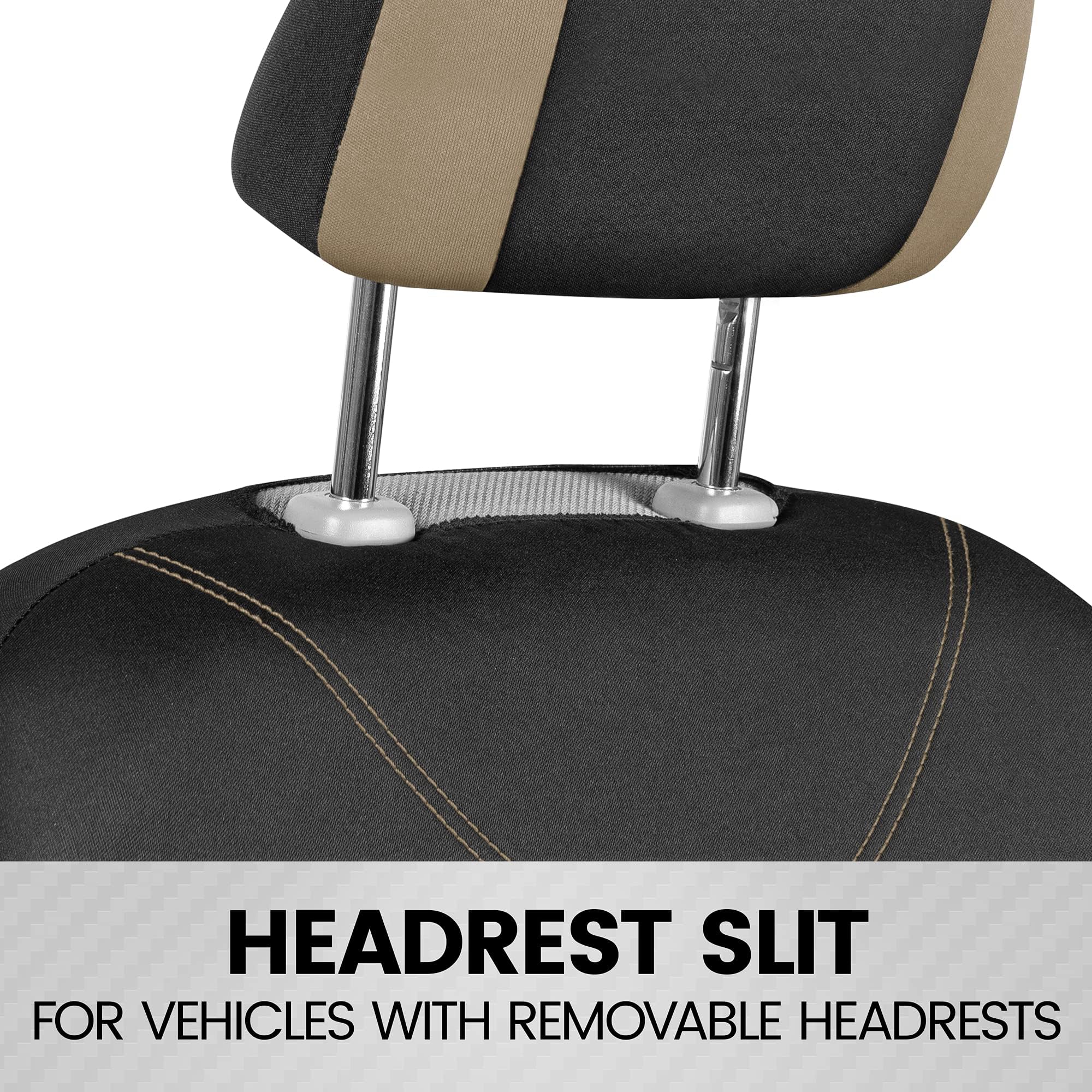 BDK UltraSleek Beige Seat Covers for Cars Full Set, Two-Tone Front Seat Covers with Matching Back Seat Cover, Stylish Car Seat P