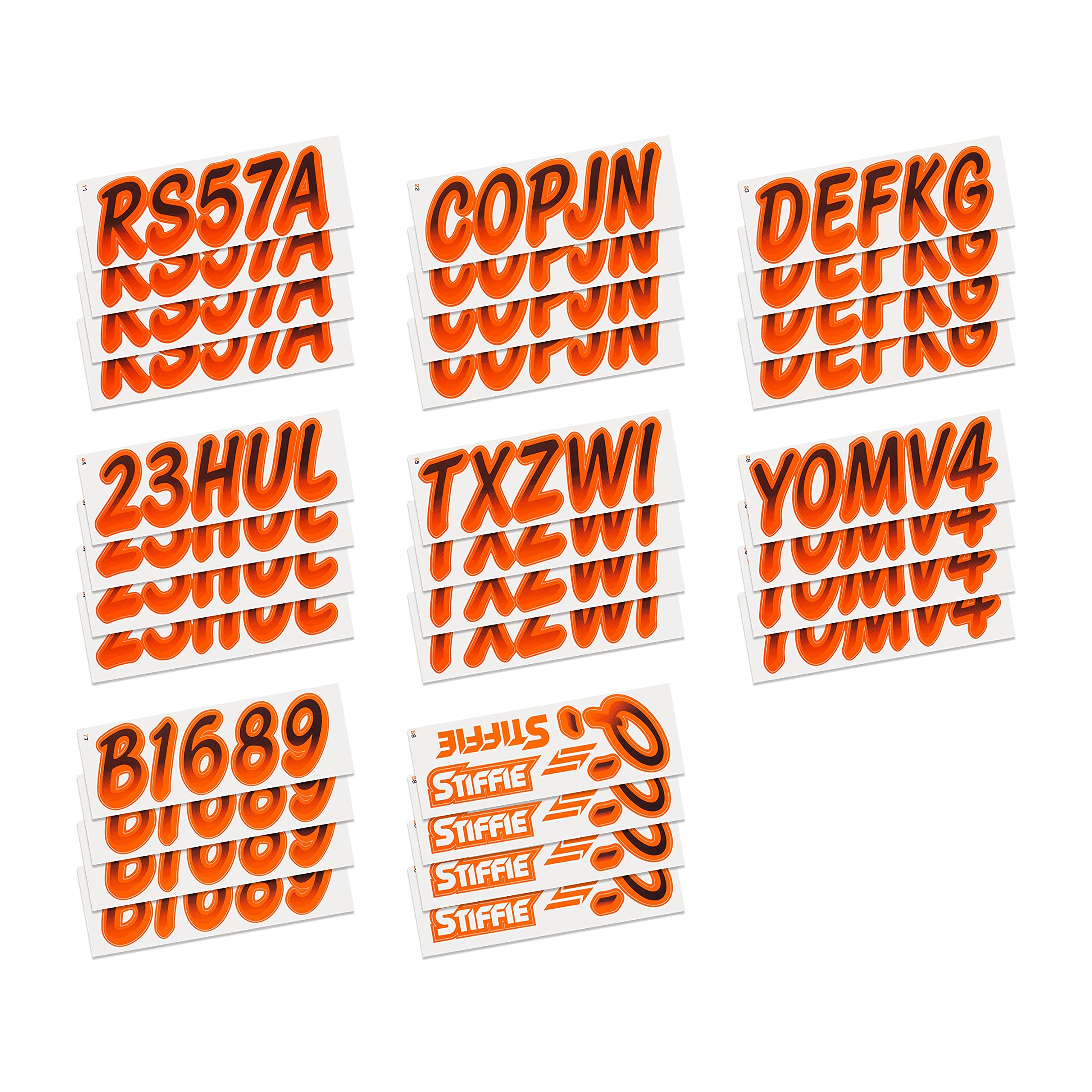 STIFFIE Whipline Black/Orange 3'' Boat & PWC Registration Decals  Numbers Letters Stickers