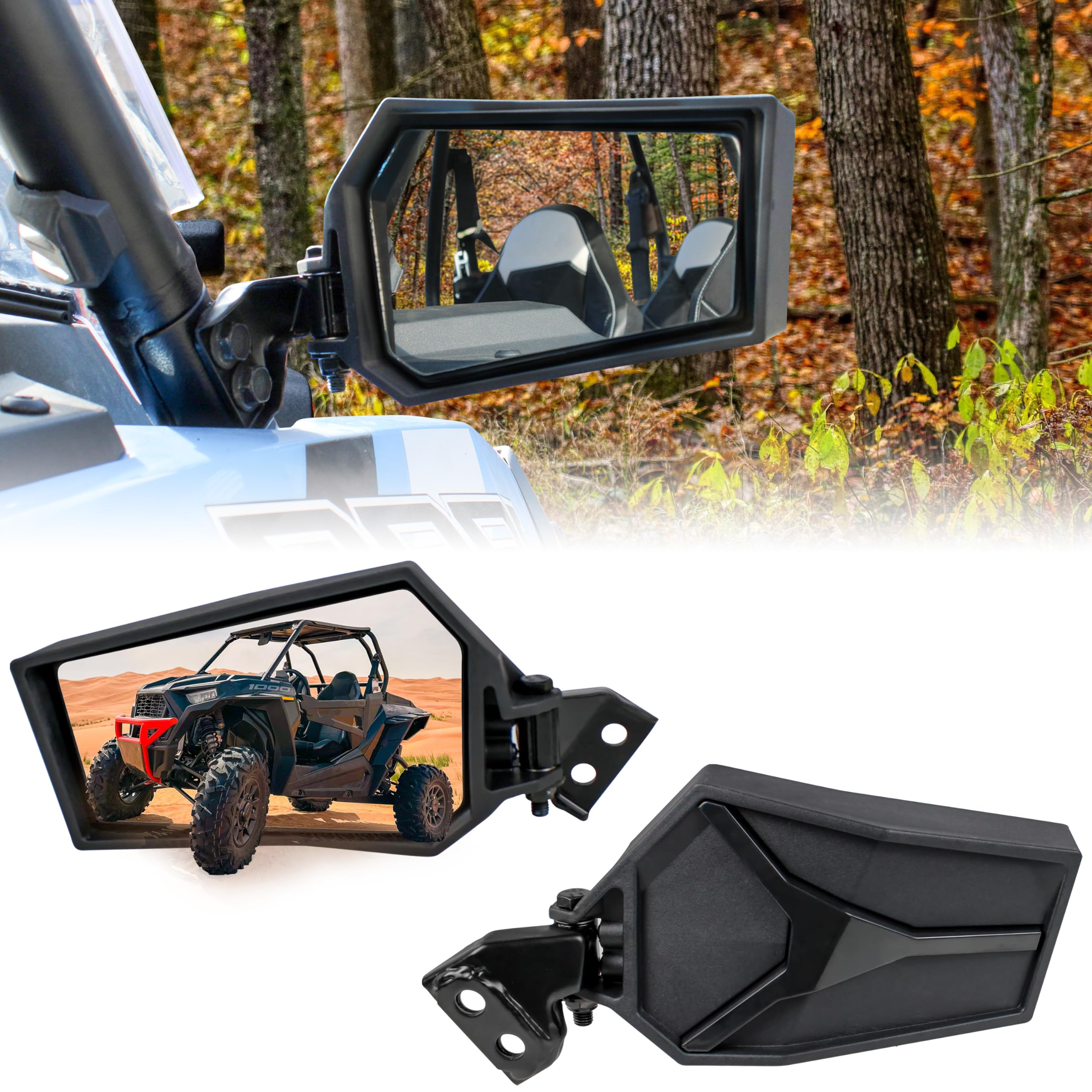 SAUTVS Adjustable Rearview Side Mirrors for Polaris RZR XP 1000 14-23, Folding Clear Rear View Side Mirrors for Polaris RZR XP X