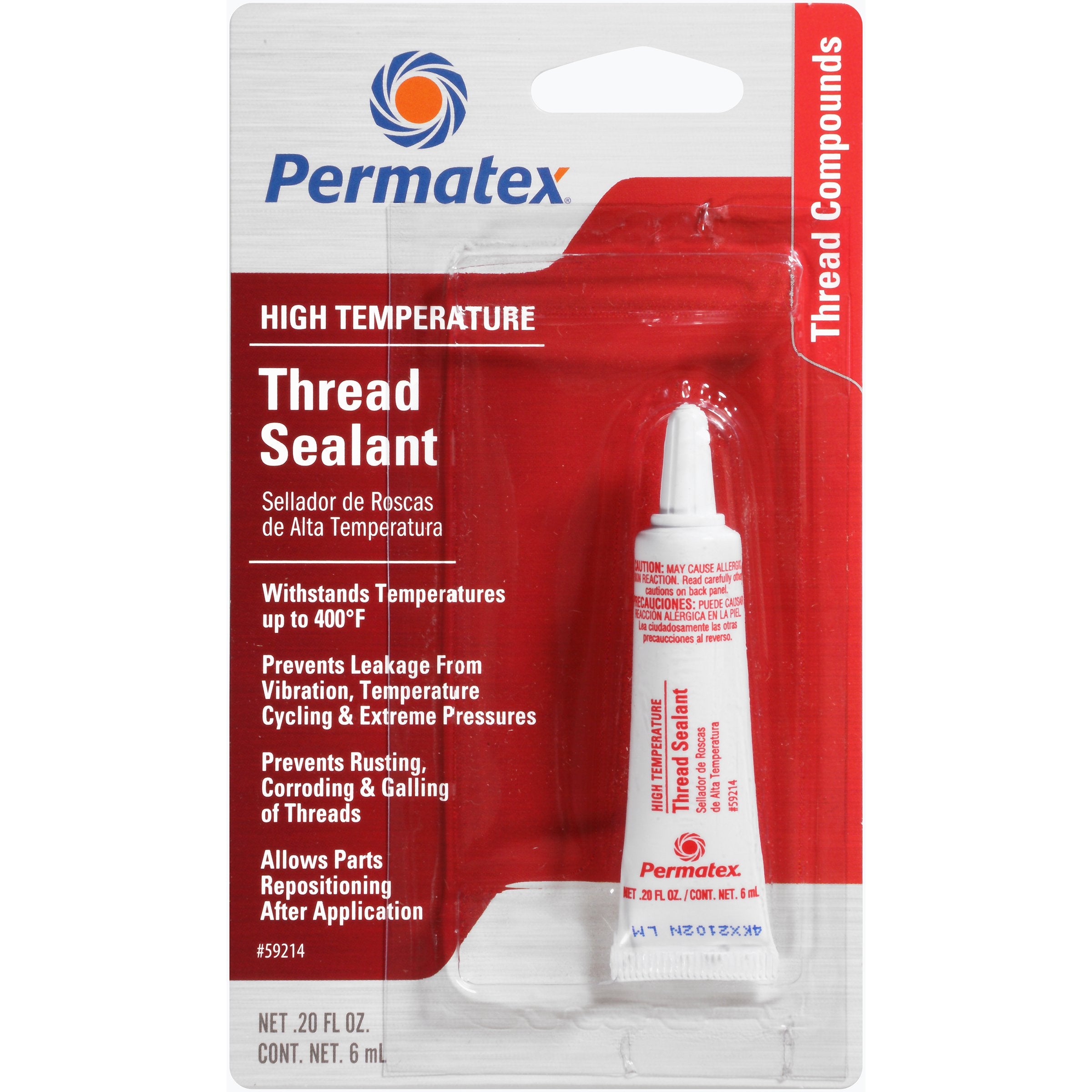 Permatex High Temperature Thread Sealant, 6 ml (Pack of 12), White, Model 59214-12PK, Polytetrafluoroethylene Material