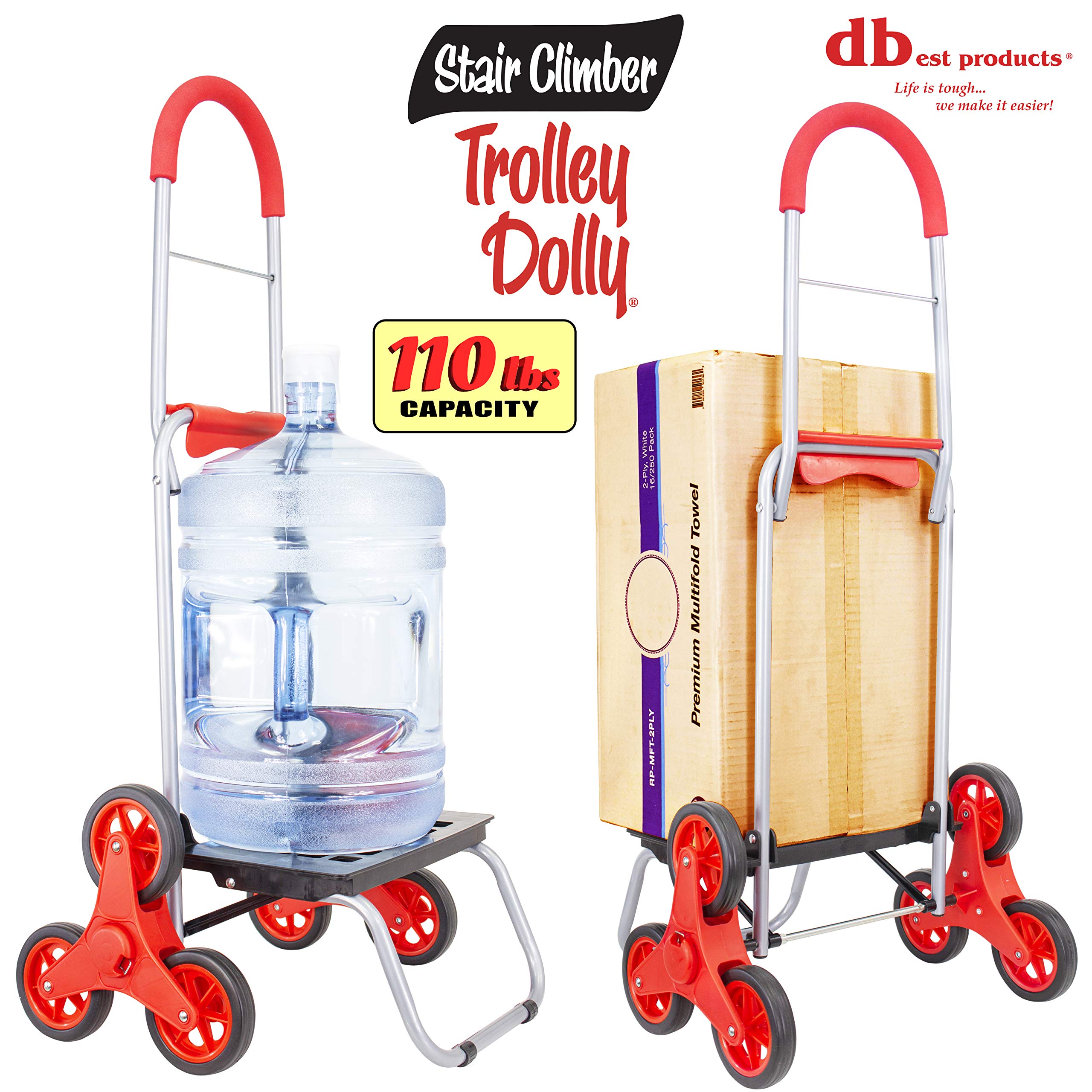 Dbest Products Stair Climber Trolley Dolly Folding Grocery Cart 3 Wheels Heavy Duty Shopping Hand Truck Made For Condos Apartmen