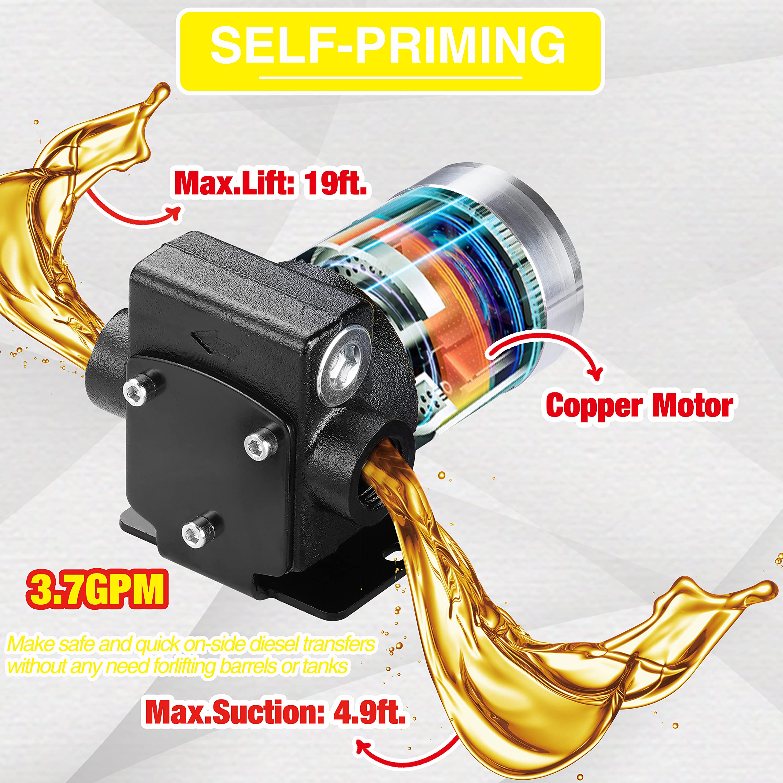 TRUPOW 110V AC Gasoline Fuel Oil Transfer Pump, Cast Iron, Reversible Switch, Black, Model TP0123