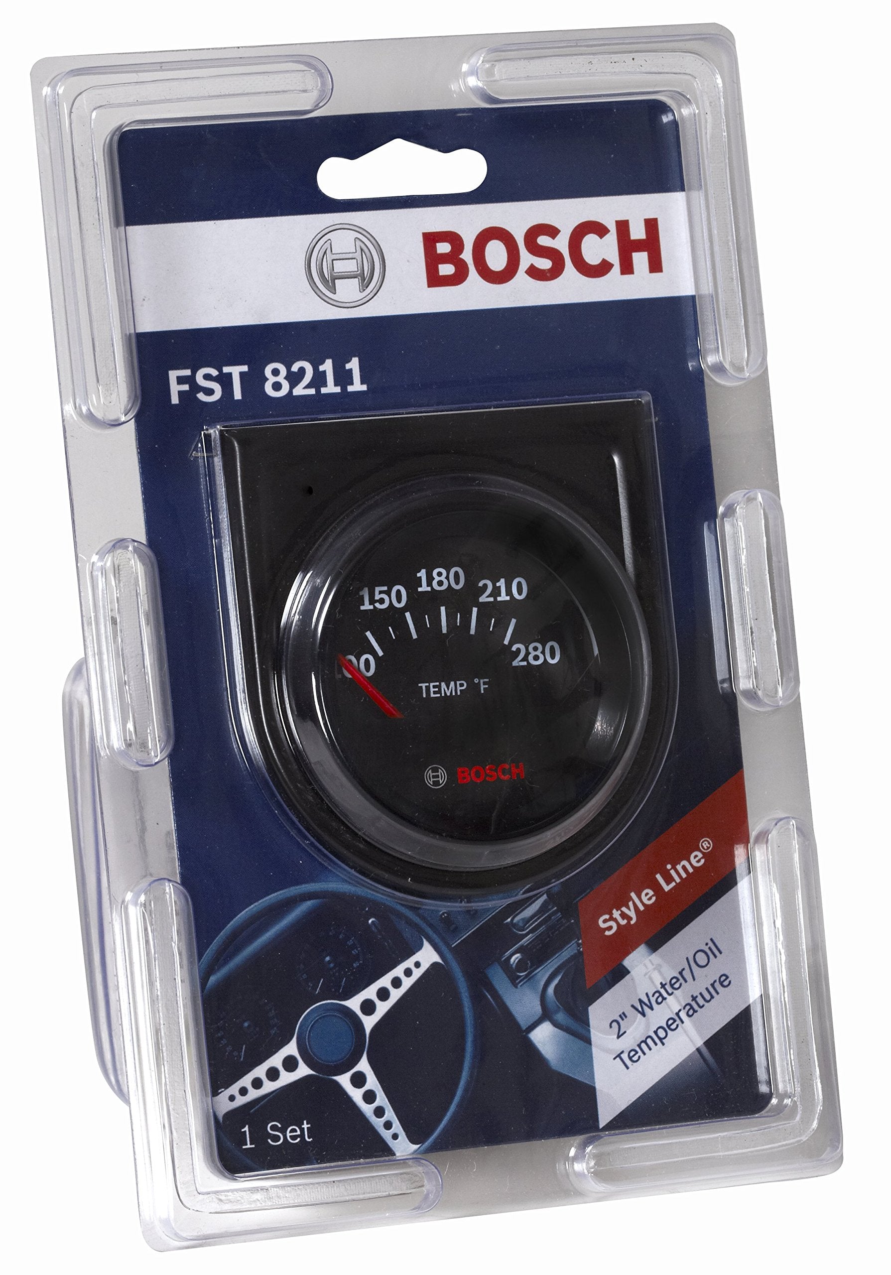 Actron Bosch Sp0F000049 Style Line 2'' Electrical Water/Oil Temperature Gauge (Black Dial Face, Black Bezel)
